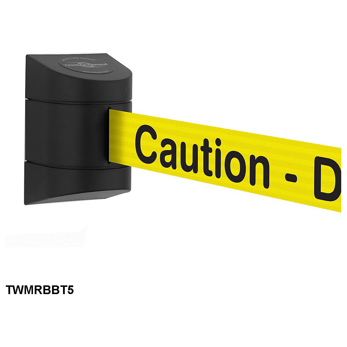 Wall Mounted Retractable Belt Barriers With Text, Wall Mounted Retractable Belt Barriers With Text, Wall Mounted Retractable Belt Barrier | 4.6m | Yellow with Black Text: Caution - Do Not Enter-2