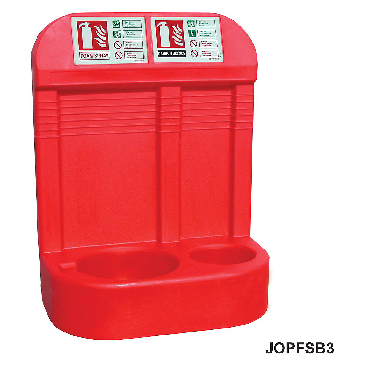 Plastic Firepoint Stands With Back, Plastic Firepoint Stands With Back, Plastic Firepoint Stand With Back Double 620h x 480w x 270d mm Max Diameter 195/125mm Raised Base Suitable for 2kg Co2 Extinguishers-2