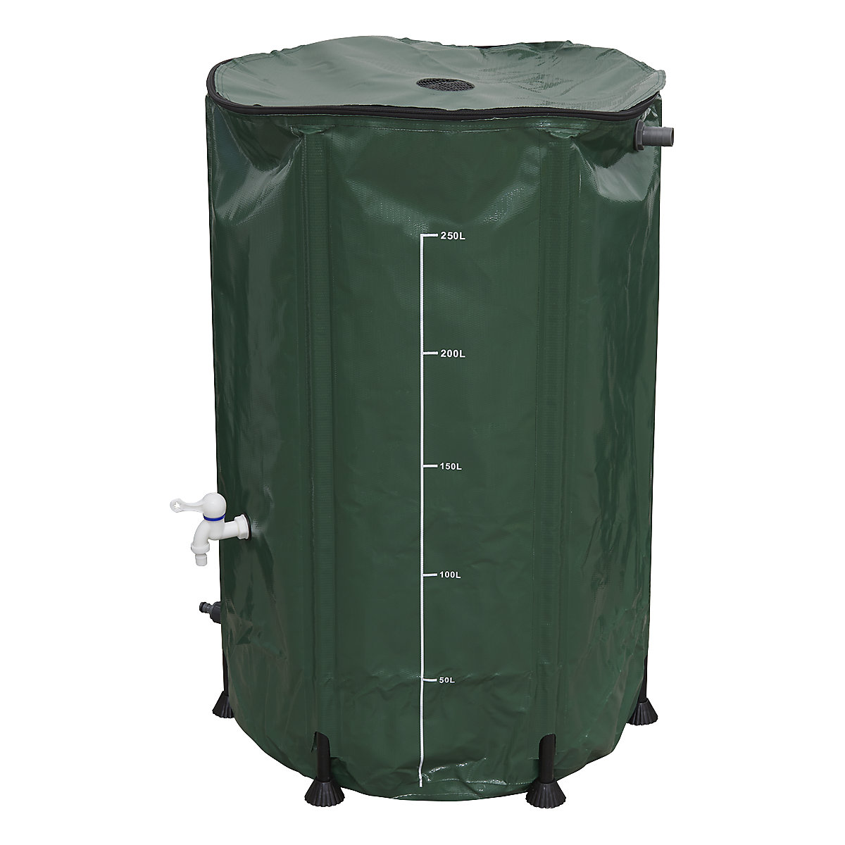 Dellonda 250L Collapsible PVC Garden Water Butt | Zipped Lid & Drain Tap (Product illustration 2)-1