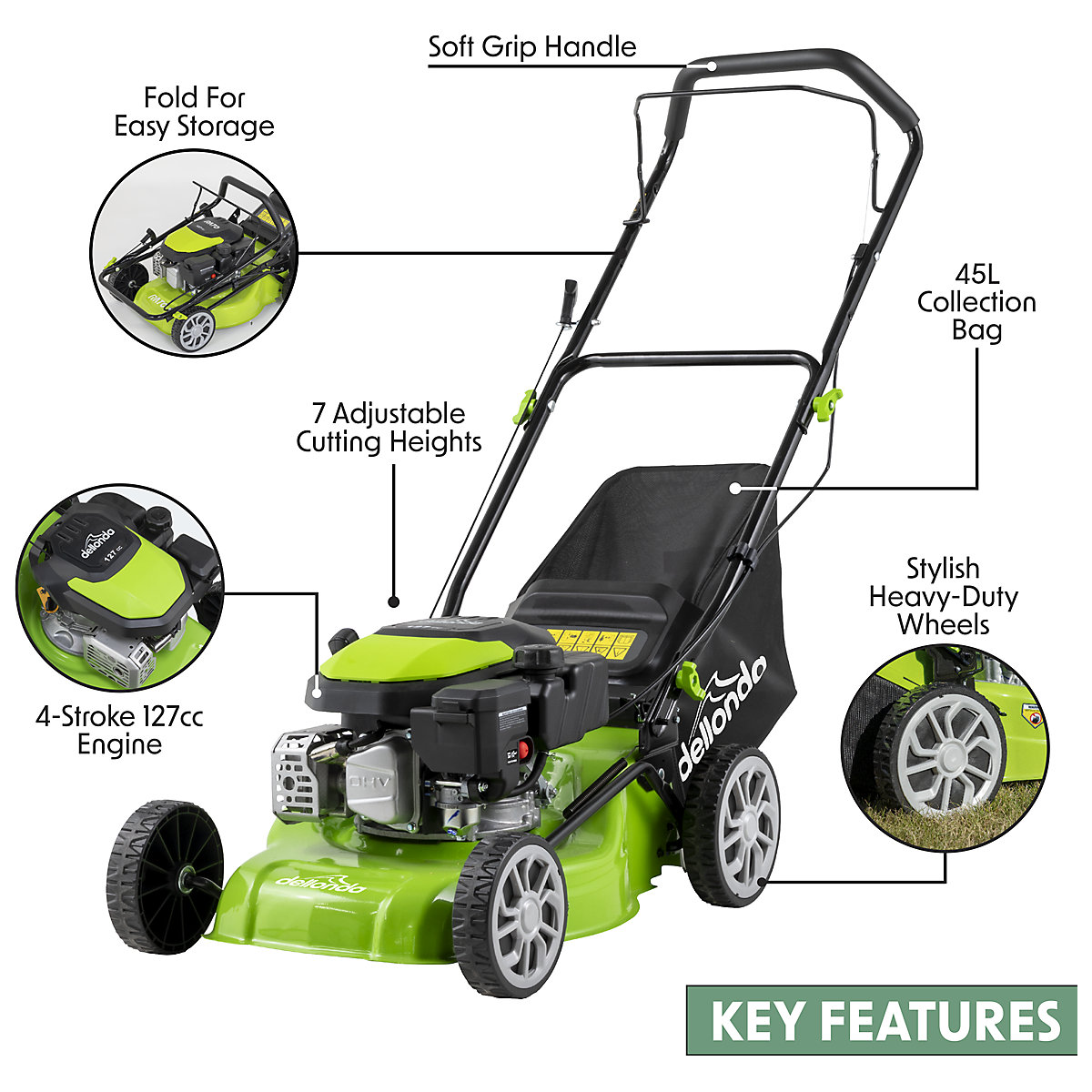 Dellonda Hand-Propelled Petrol Lawn Mower (Product illustration 12)-11