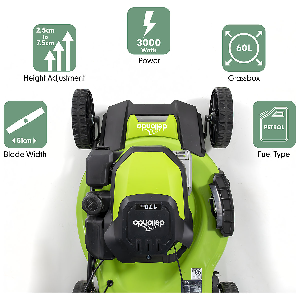 Dellonda Self-Propelled Petrol Lawn Mower with Height Adjustment & Grass Bag (Product illustration 12)-11