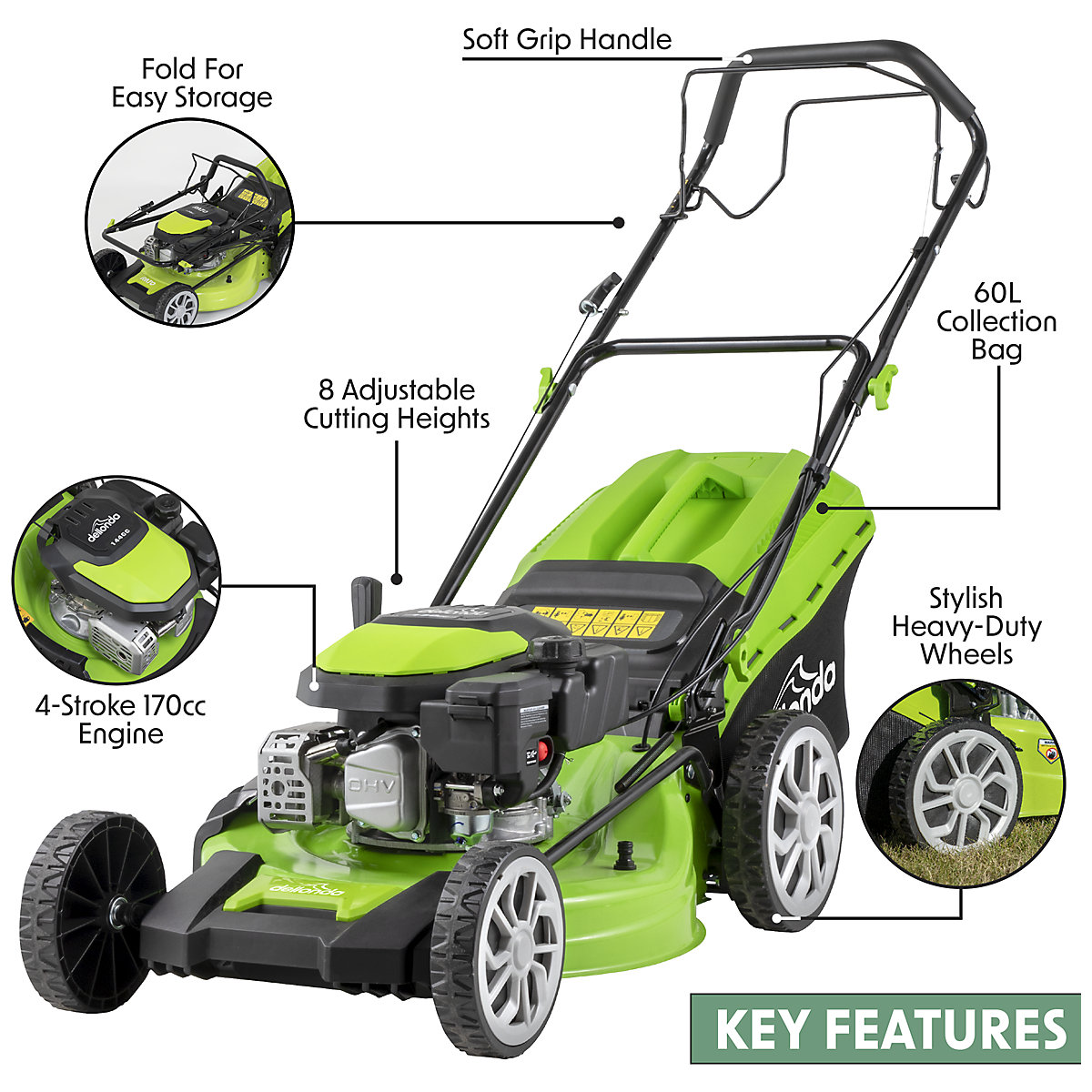 Dellonda Self-Propelled Petrol Lawn Mower with Height Adjustment & Grass Bag (Product illustration 13)-12