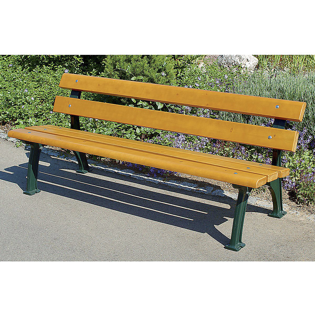 Metal Park Benches with Solid Wood Slats, Metal Park Benches with Solid Wood Slats, Metal Park Bench with Solid Wood Slats | Straight | 700h x 1800w x 580d mm-0