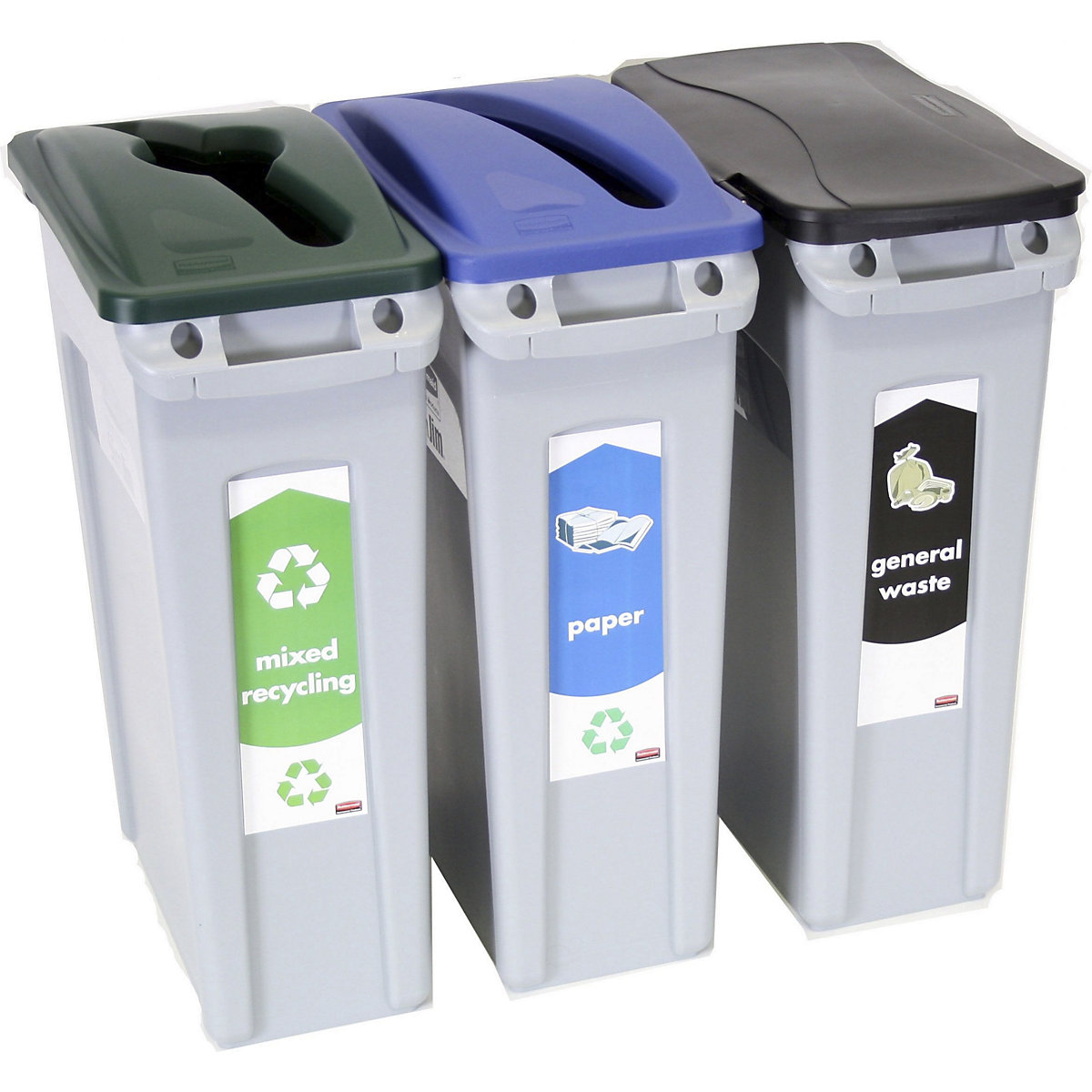 Rubbermaid Slim Jim Vented Recycling Bin Starter Packs, Rubbermaid Slim Jim Vented Recycling Bin Starter Packs, Rubbermaid Slim Jim Vented Recycling Bin Starter Packs | 3 Stream Bin Pack-3