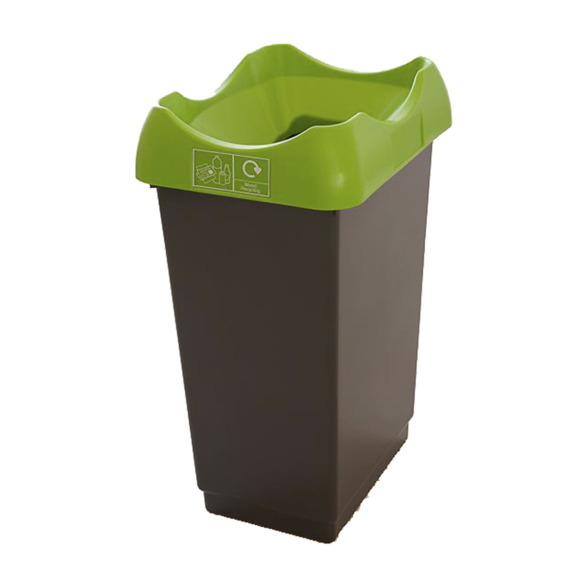 Value Recycling Bins, Value Recycling Bins, Value Recycling Bin | 620h x 320w x 410d mm | 50 Litres | Grey Base | Lime Lid-0