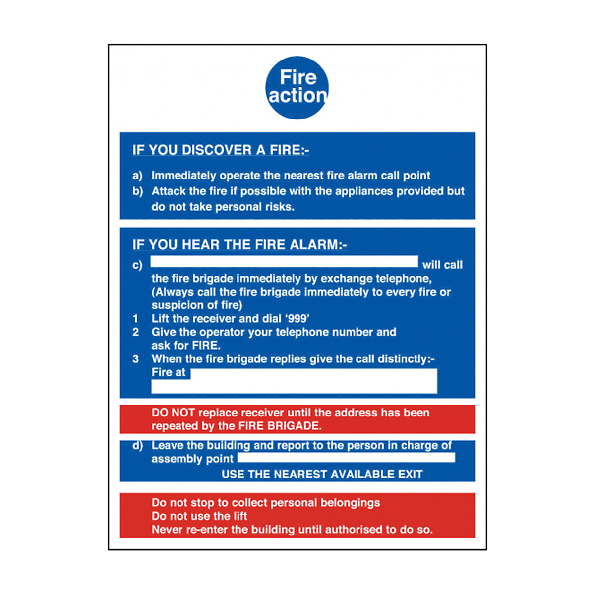 Fire Action Notice Safety Signs