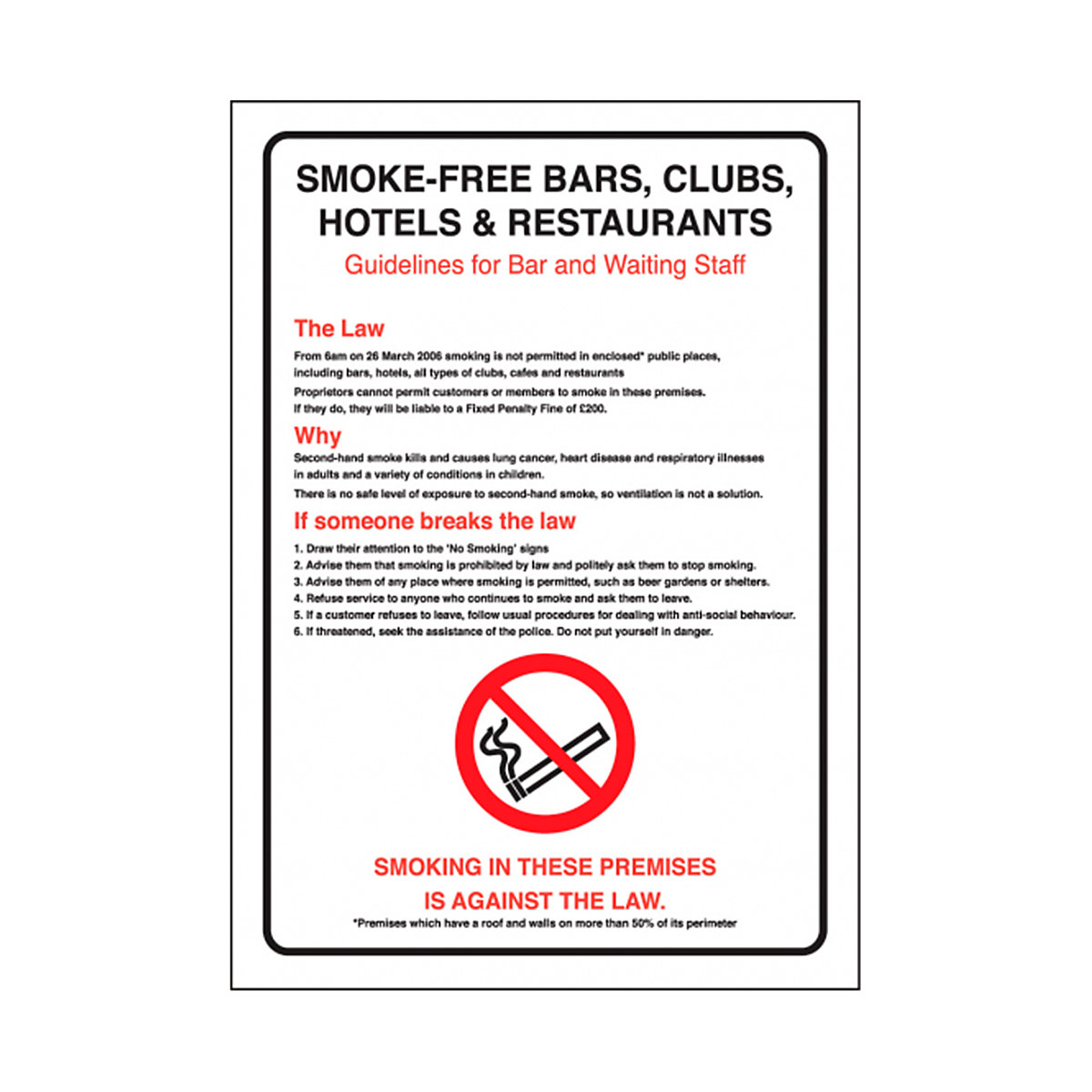 Smoke Free Bars Clubs Safety Sign
