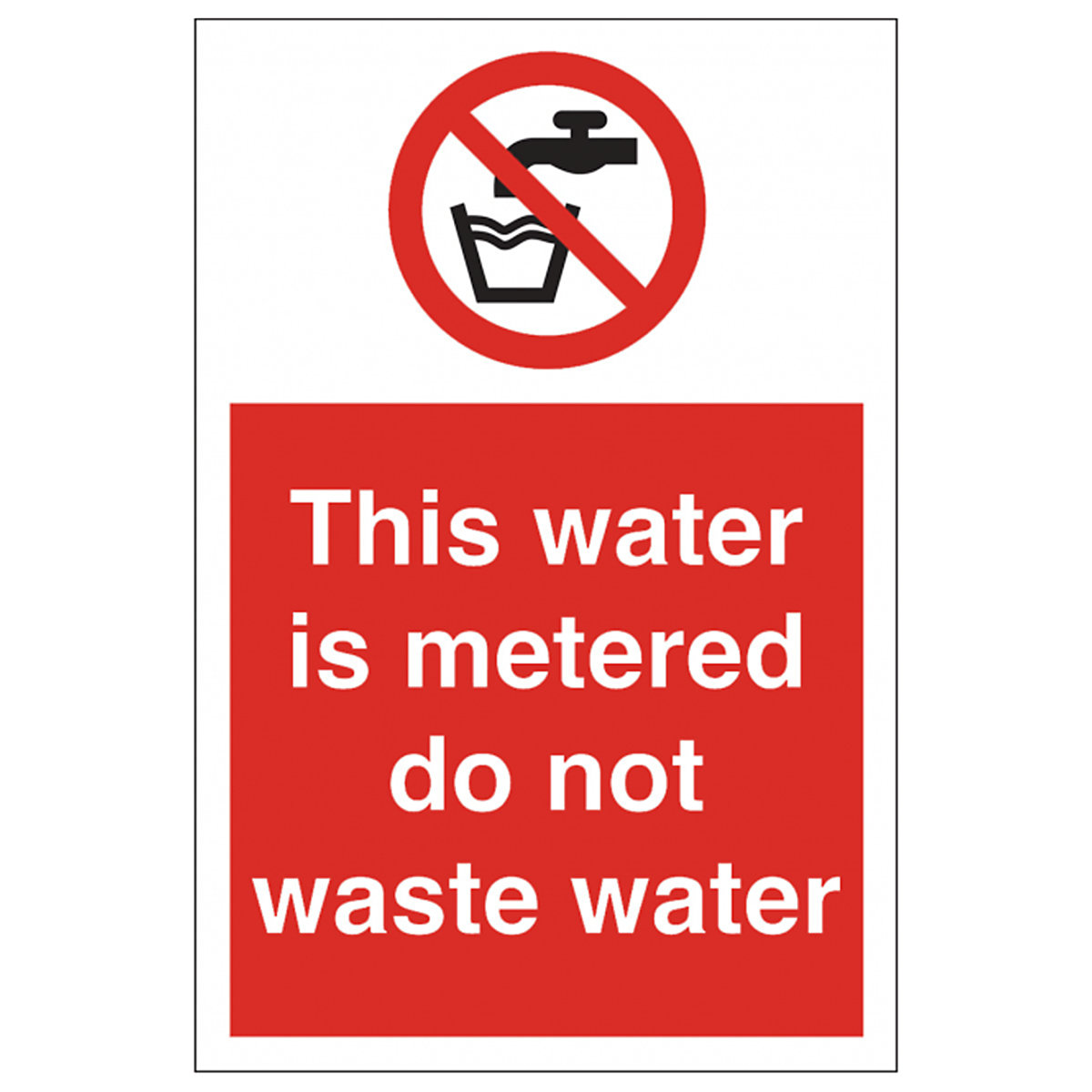 Vertical Prohitibion This Water Is Metered Safety Sign