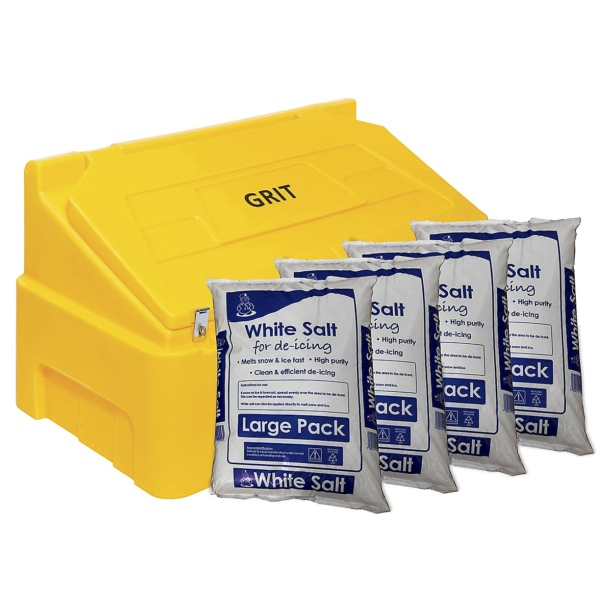 Heavy Duty 400L Salt Bin With Bags Of De-Icing Salt | 16 x 25kg Bags