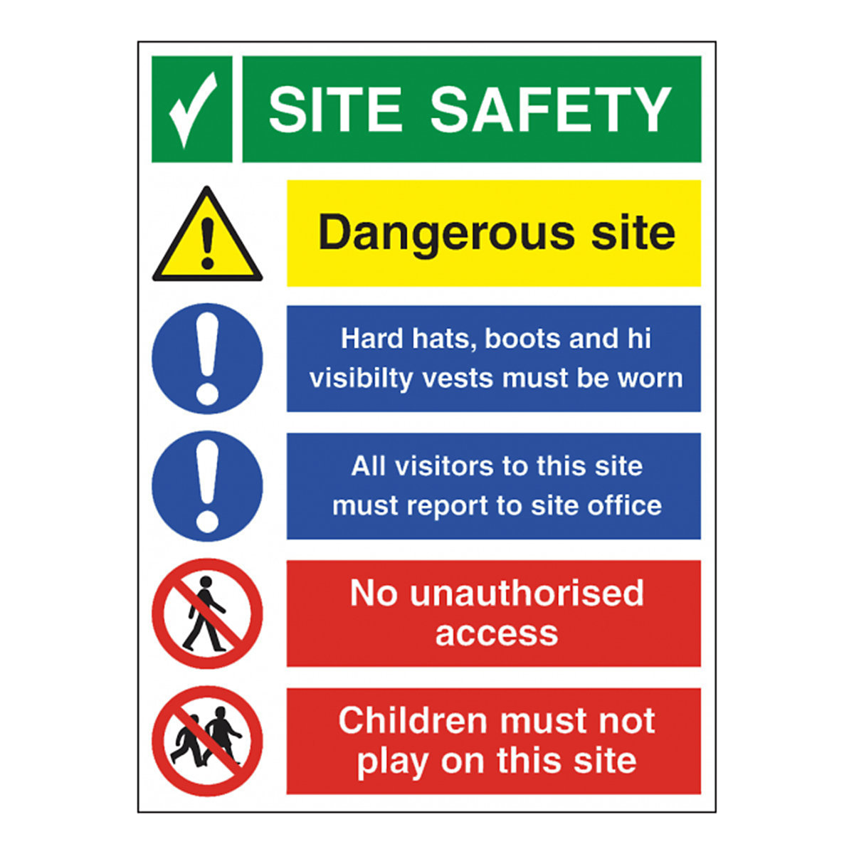 Construction Site Safety Boards, Construction Site Safety Boards, Construction Site Safety Boards | 600mm x 800mm | 1mm Rigid Plastic | Option 1-1