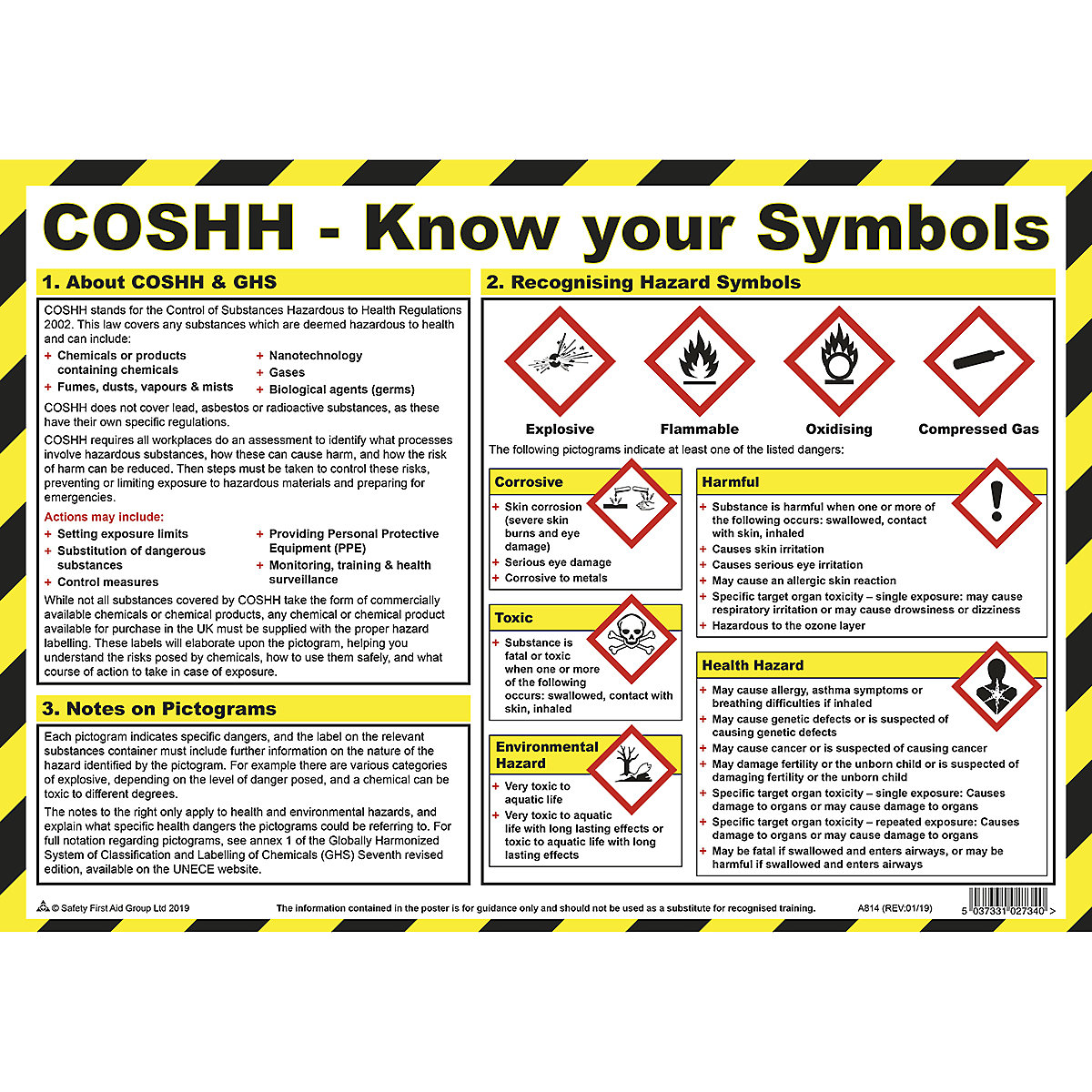 Safety First Aid COSHH Know Your Symbols Laminated Poster