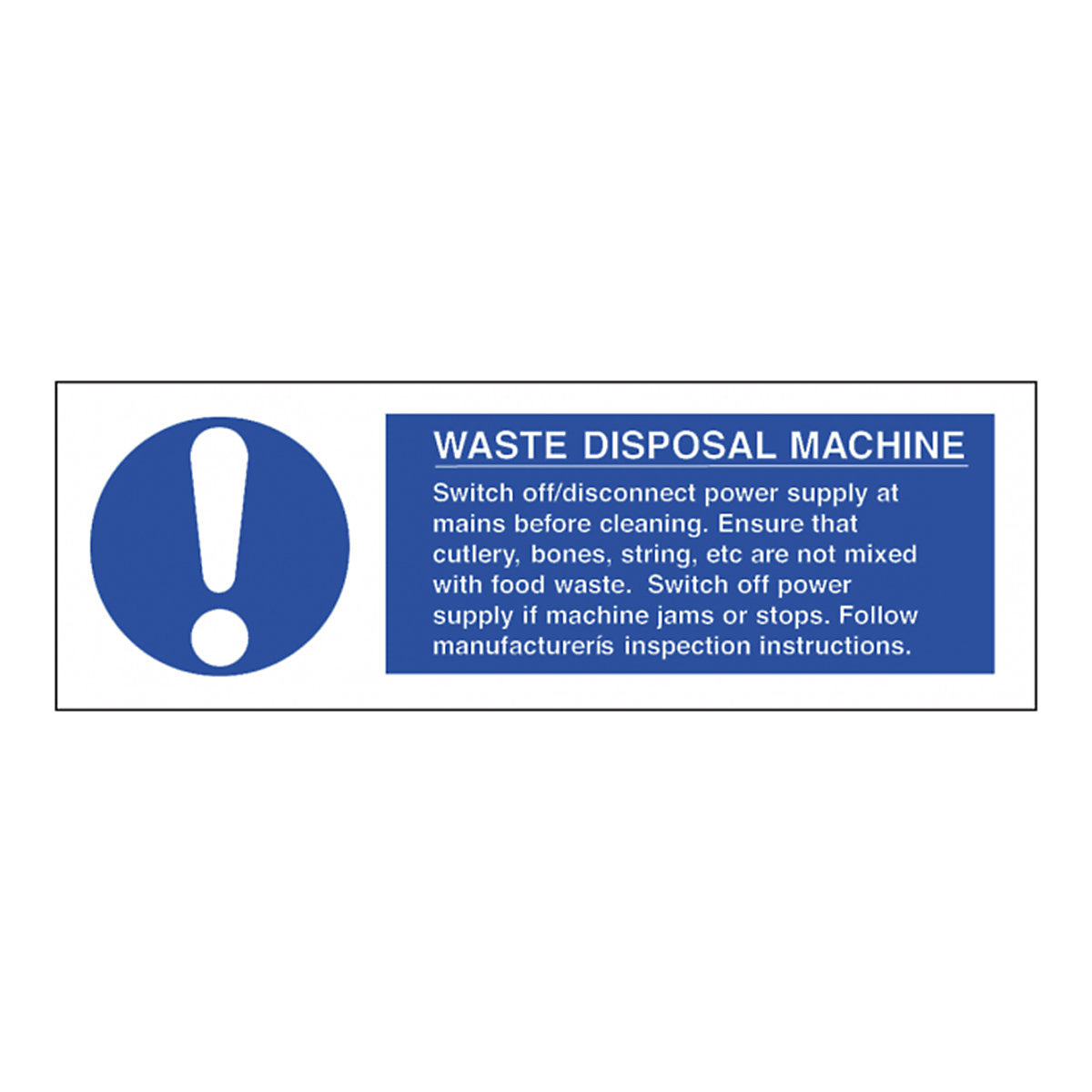 Catering Equipment Instruction Safety Signs | Various Machine Types