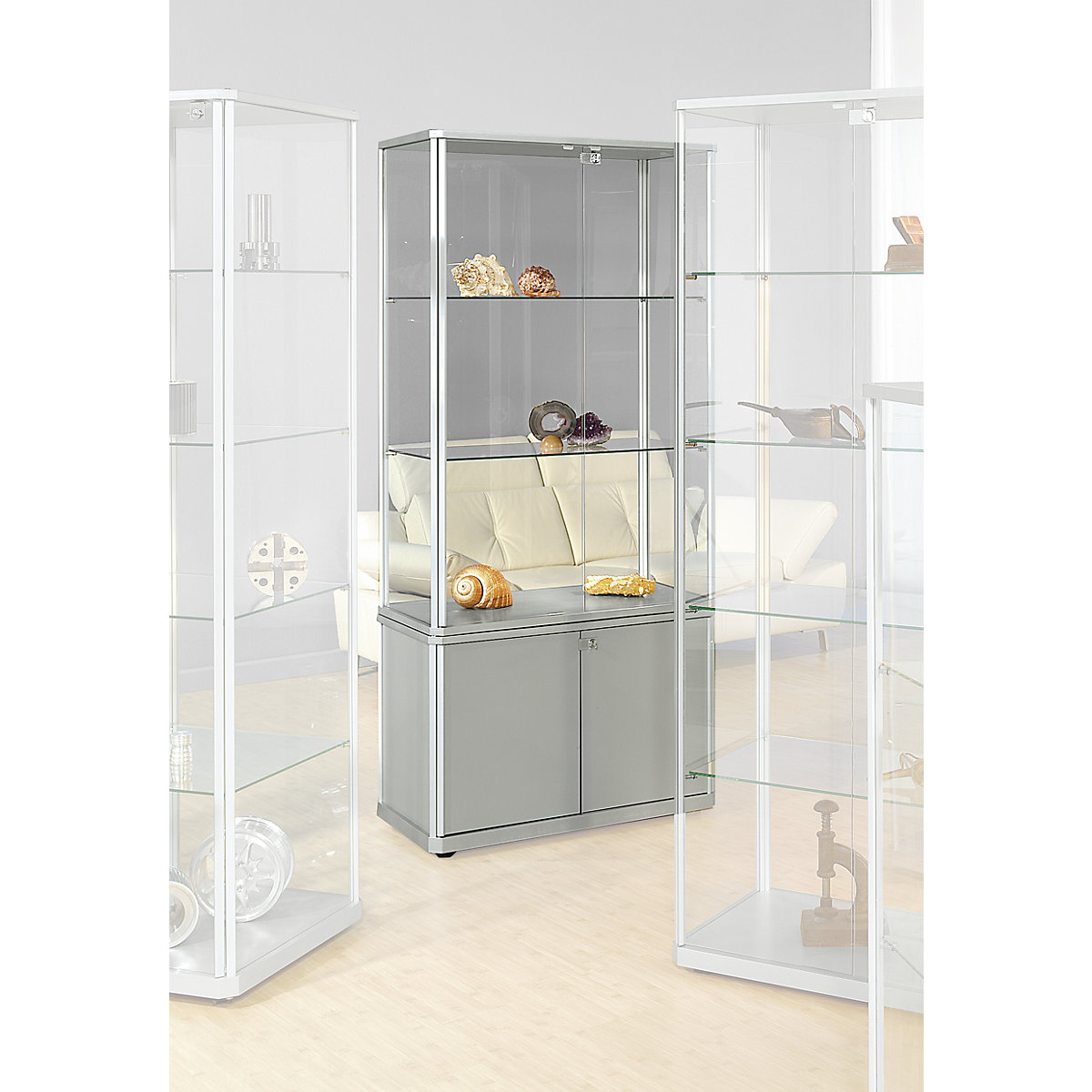 Vitrina de diseño – eurokraft pro, con armario inferior, HxAxP 1800 x 820 x 400 mm, sin iluminación-0