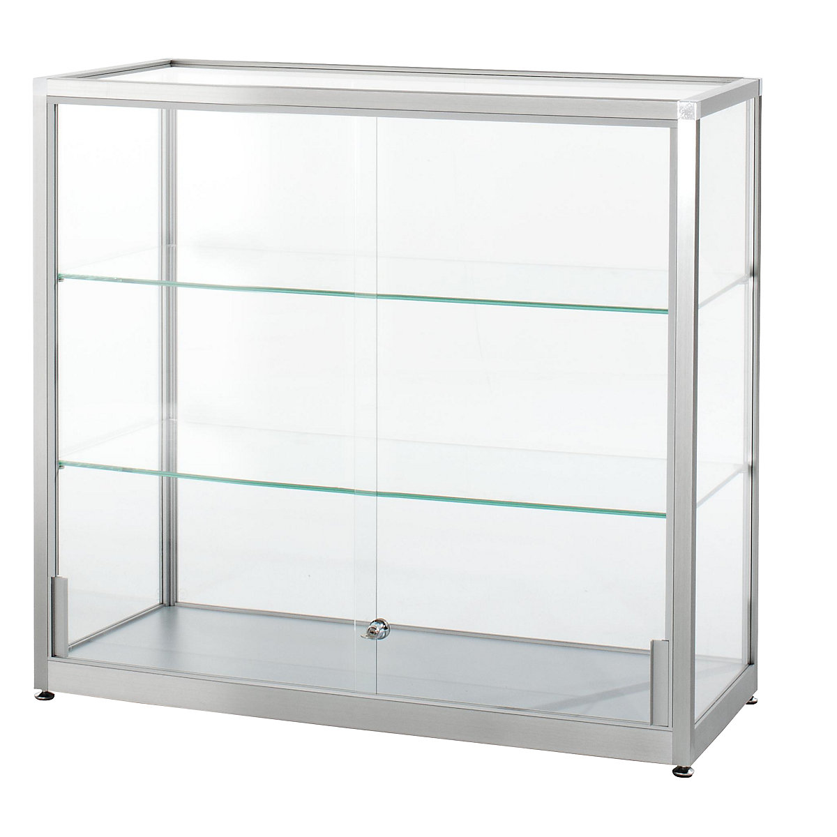 Vitrina, media altura, altura 910 mm, 2 puertas correderas, A x P 1000 x 400 mm, anodizado en color plata-0