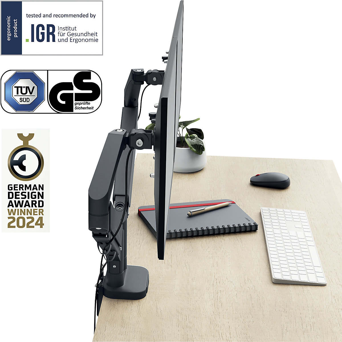 Ergo priestorovo úsporné duálne rameno na monitor – Leitz (Zobrazenie produktu 2)-1