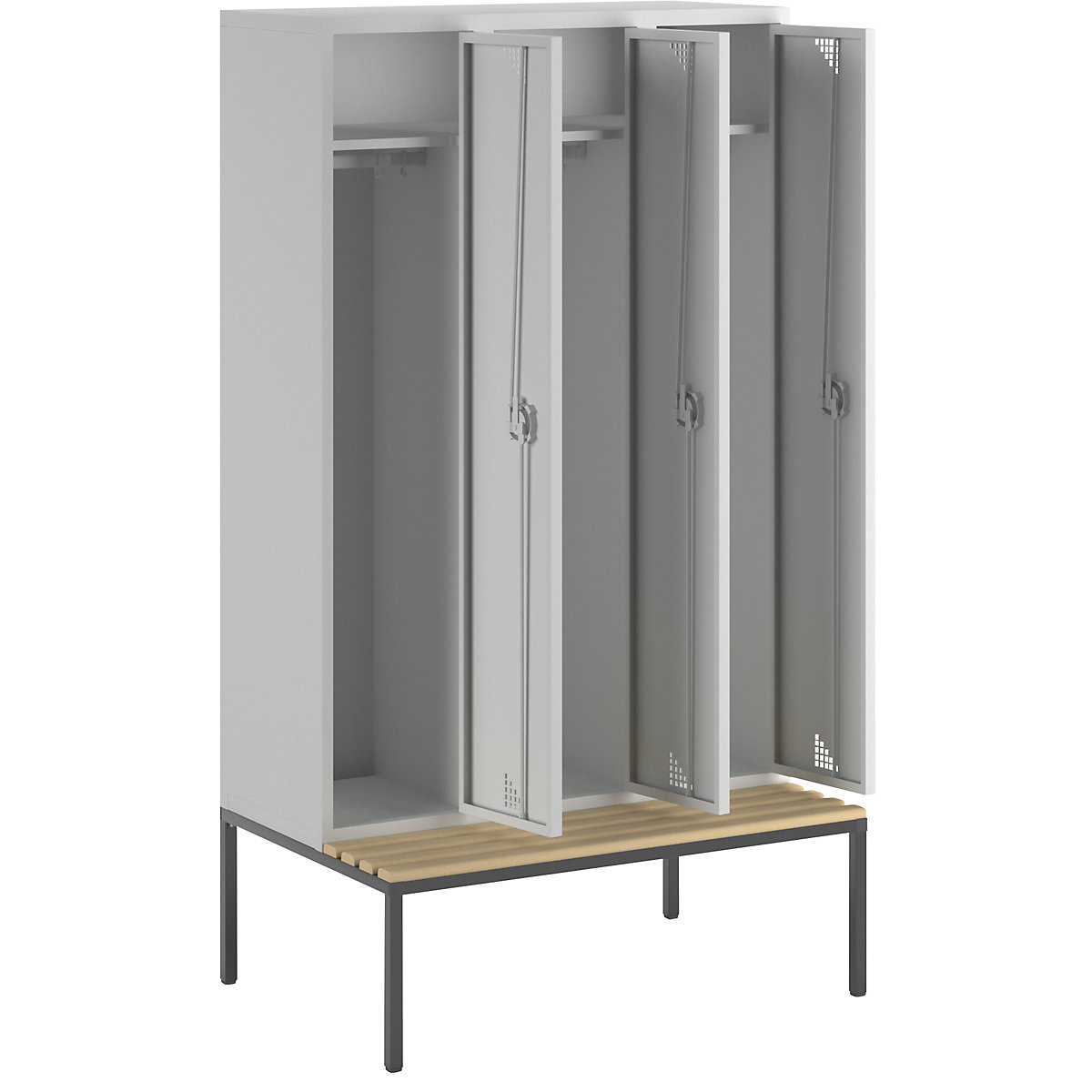 Úzka skrinka Bremen lavica na sedenie – eurokraft pro, 3 boxy, dvere svetlošedá, šírka 1200 mm-13