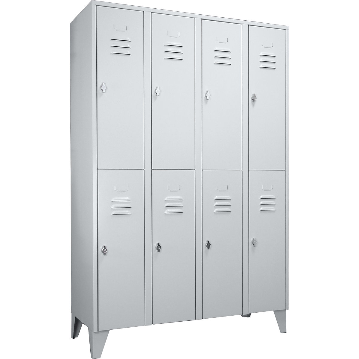 Dvojposchodová úzka skrinka Berlin 2 – Wolf, 4 boxy, svetlošedá, šírka 1200 mm, plochý tvar strechy-51