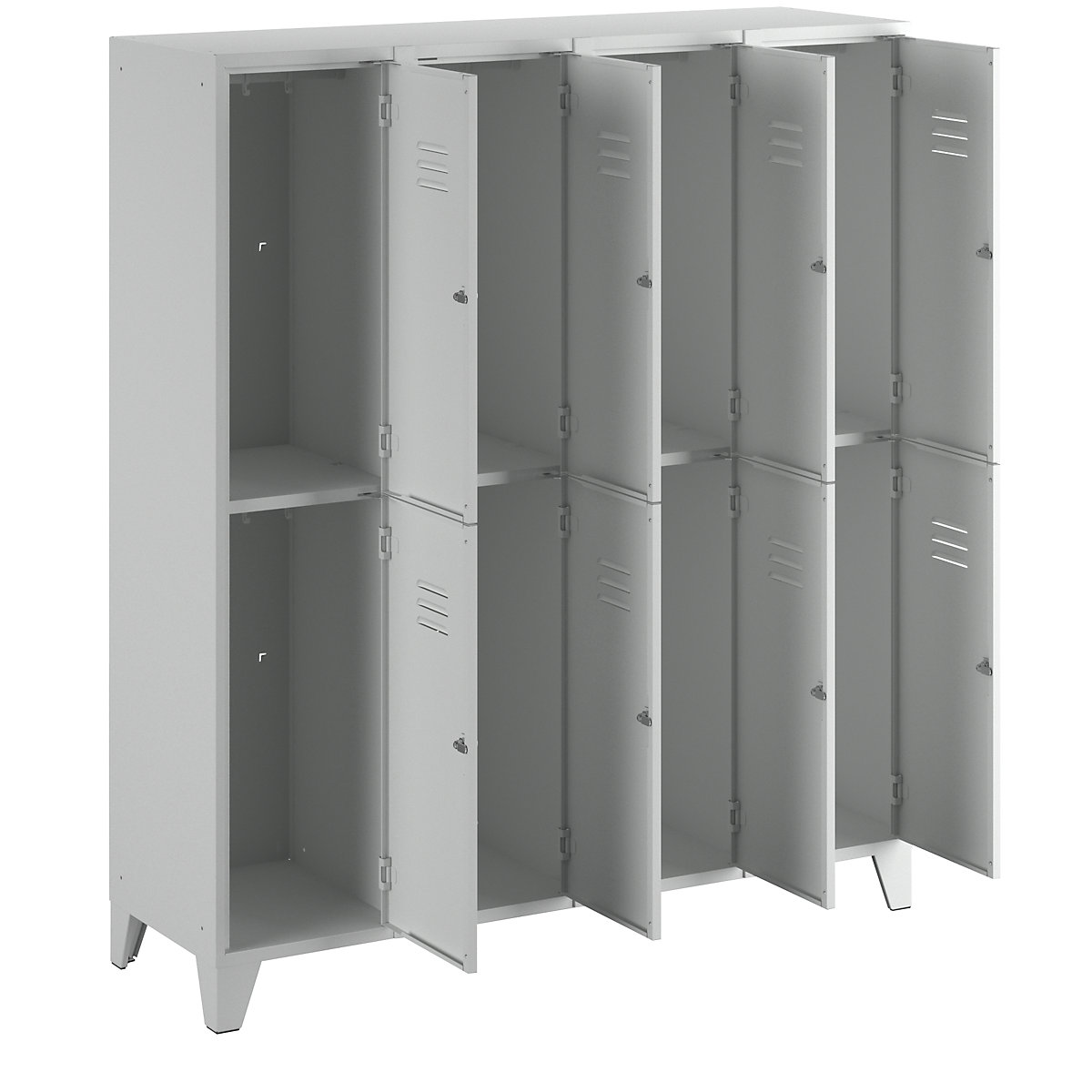 Dvojposchodová úzka skrinka Berlin 2 – Wolf, 4 boxy, svetlošedá, šírka 1600 mm, plochý tvar strechy-6