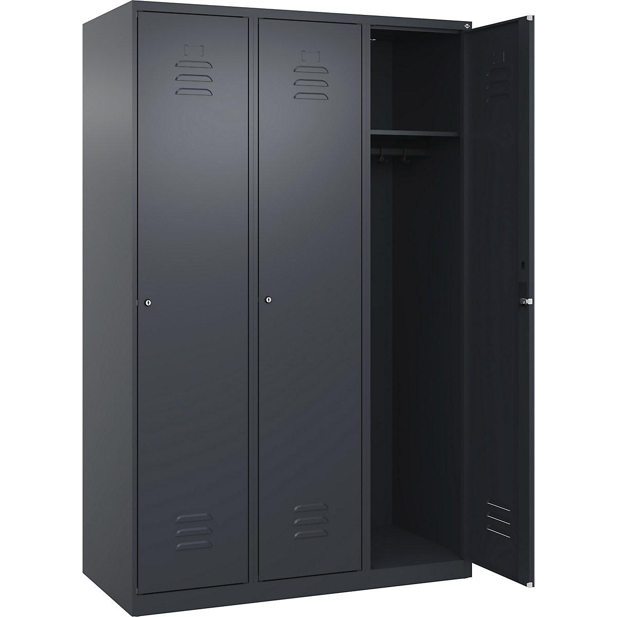 Skrinka Classic PLUS – C+P, 3 boxy, šedá, š 1200 mm, s klzákmi, otočná závora, cylindrický zámok-12