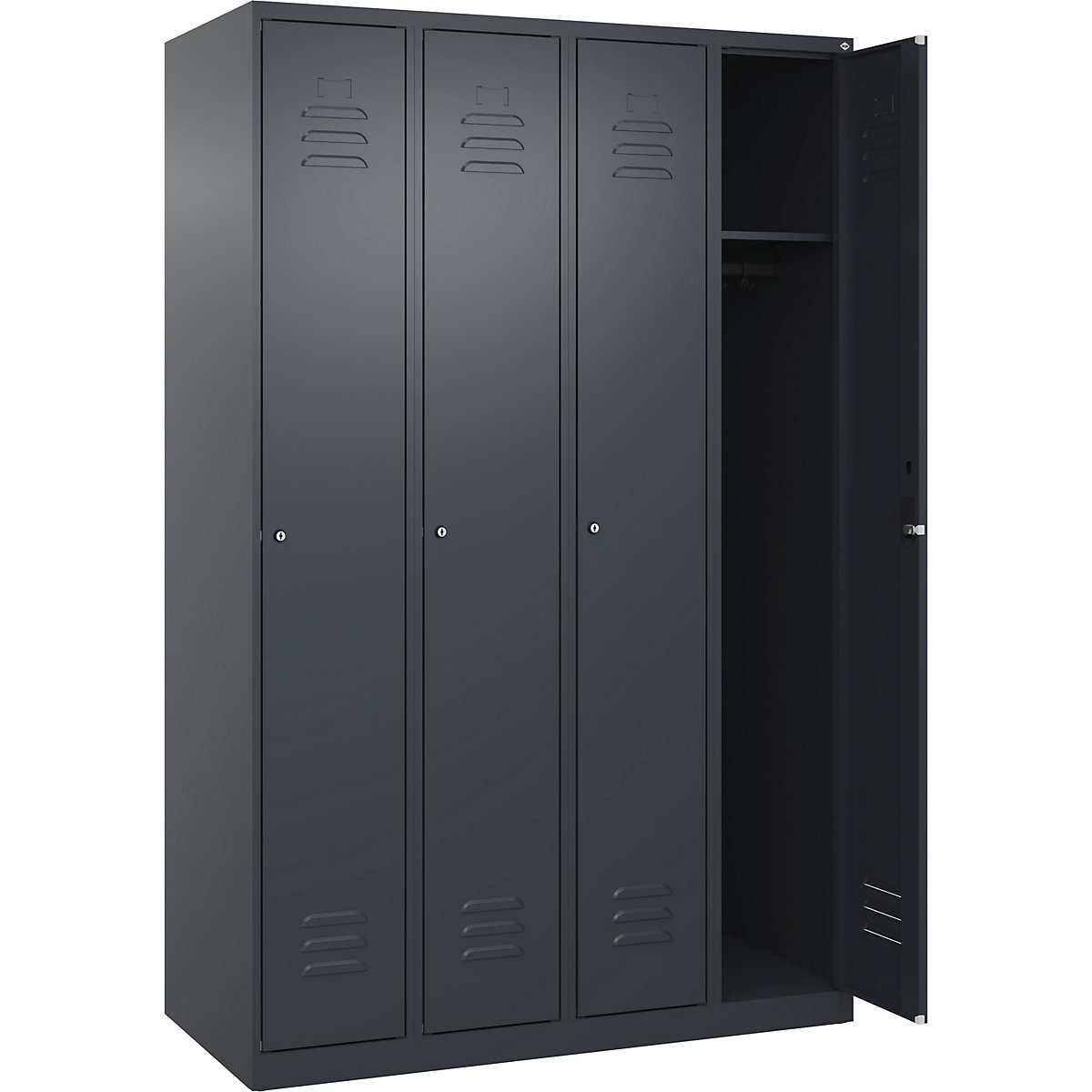 Skrinka Classic PLUS – C+P, 4 boxy, šedá, š 1200 mm, s klzákmi, otočná závora, cylindrický zámok-95