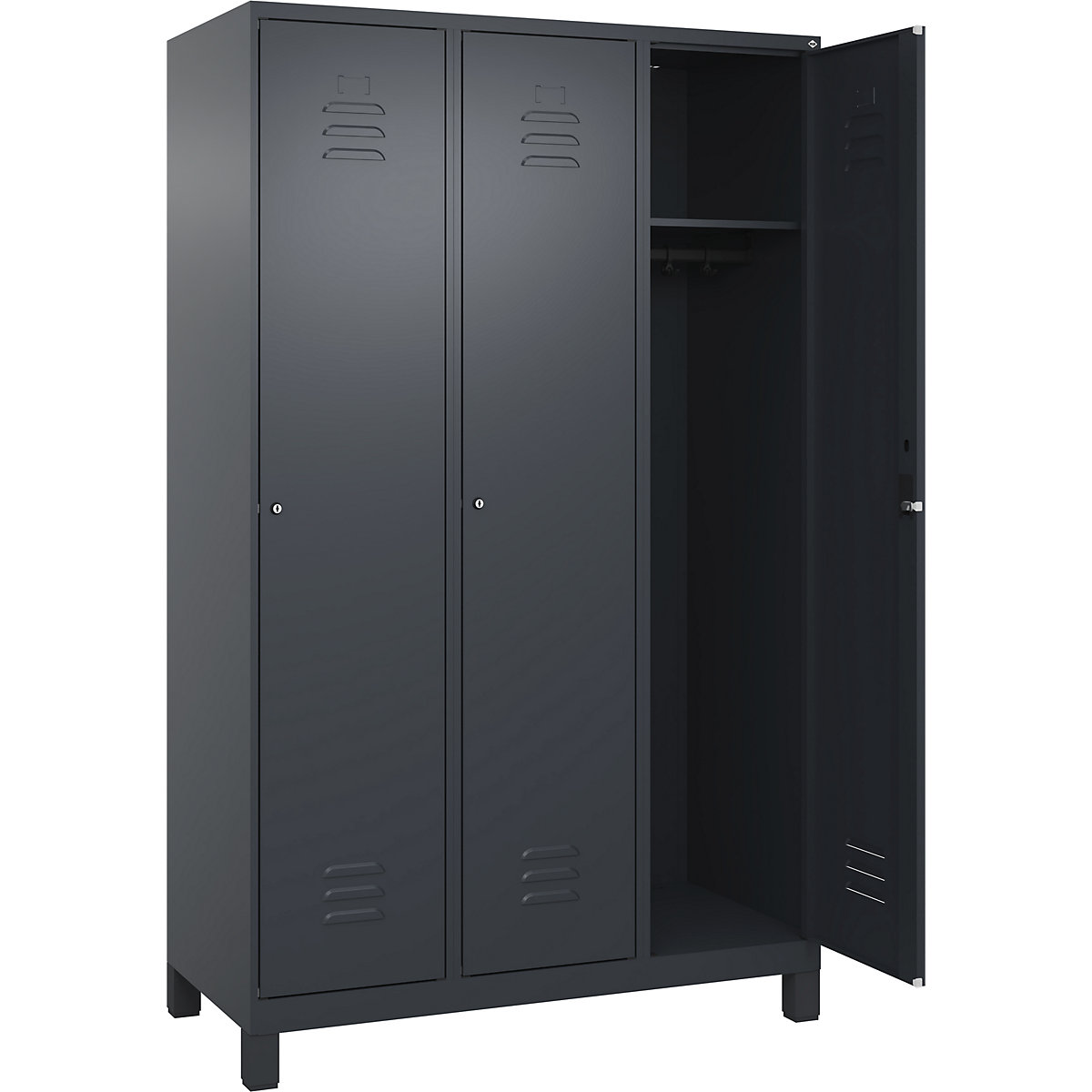 Skrinka Classic PLUS – C+P, 3 boxy, šedá, š 1200 mm, s nohami, cylindrický zámok-219