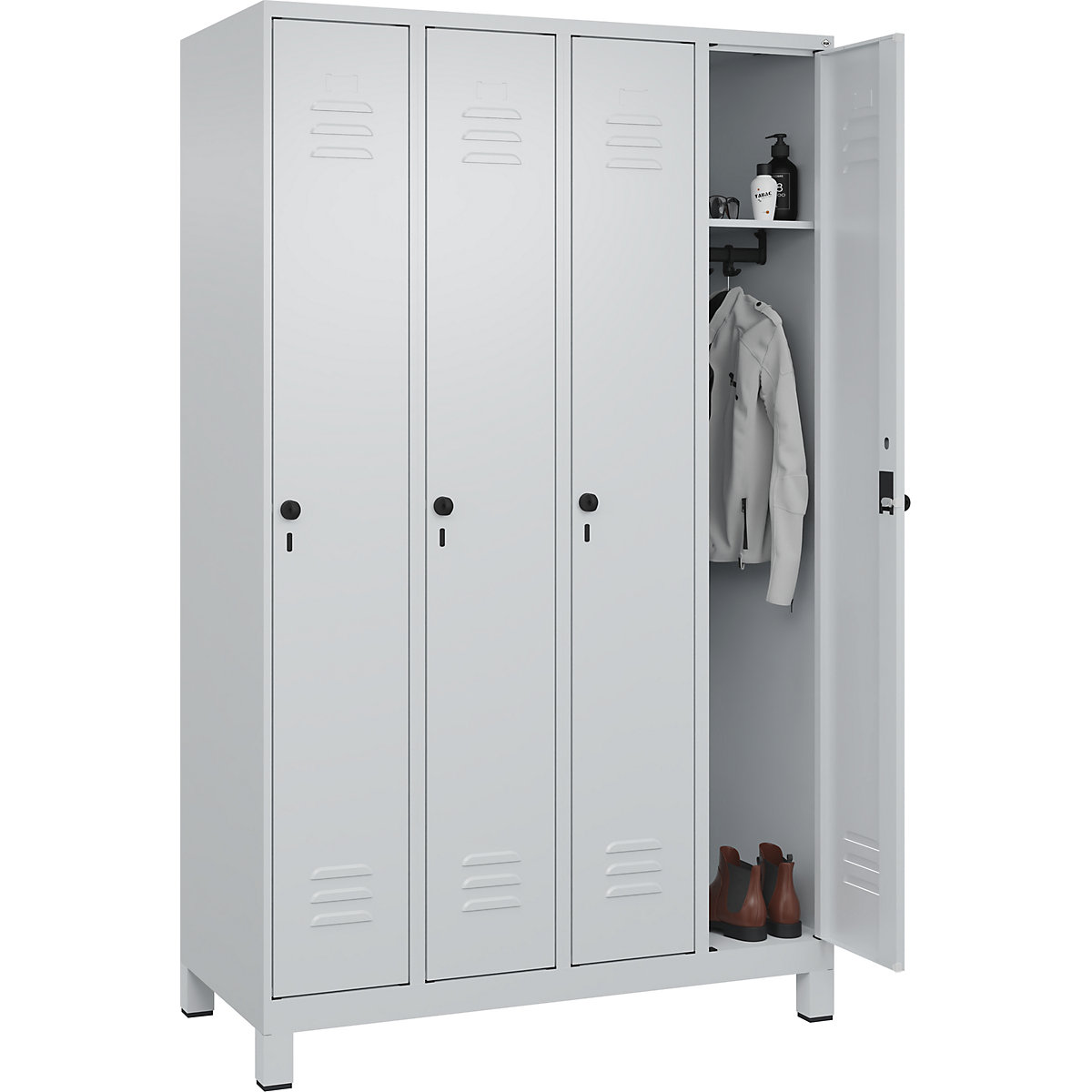 Skrinka Classic PLUS – C+P, 4 boxy, svetlošedá, š 1200 mm, s nohami, otočná závora-82