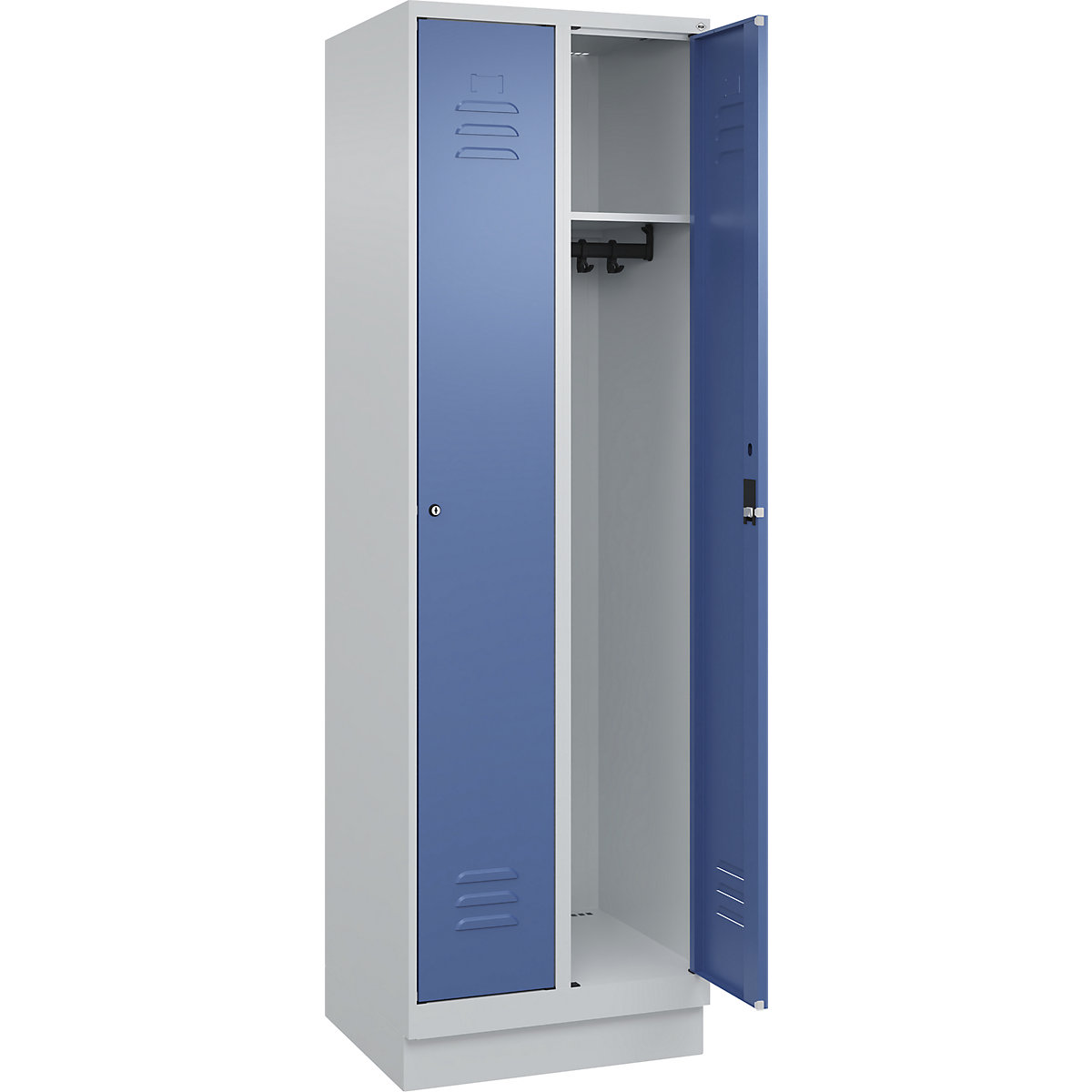 Skrinka Classic PLUS – C+P, 2 boxy, svetlošedá / šedomodrá, š 600 mm, s podlahovým soklom, cylindrický zámok-182