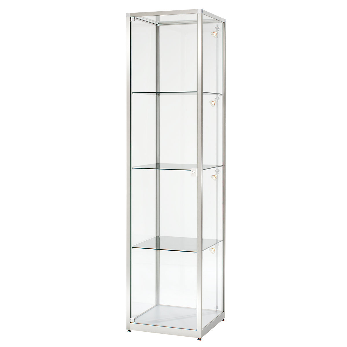 Oszlopvitrin, magasság 2000 mm, 1 forgószárnyas ajtó, szé x mé 400 x 400 mm, eloxált ezüst-0