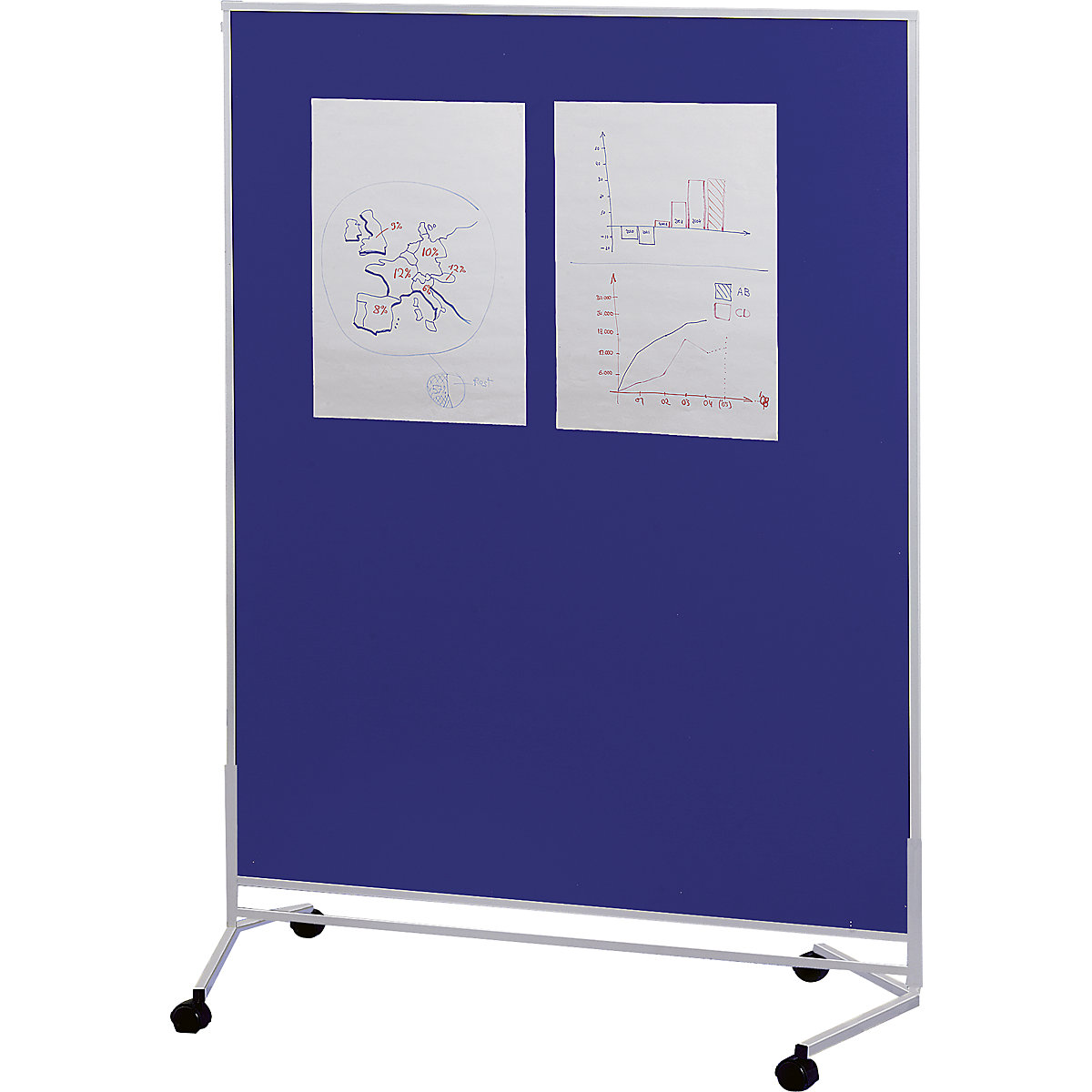 Ruchoma ścianka funkcyjna, obicie tekstylne, dwustronna, niebieska, szer. x wys. 1200 x 1500 mm-0