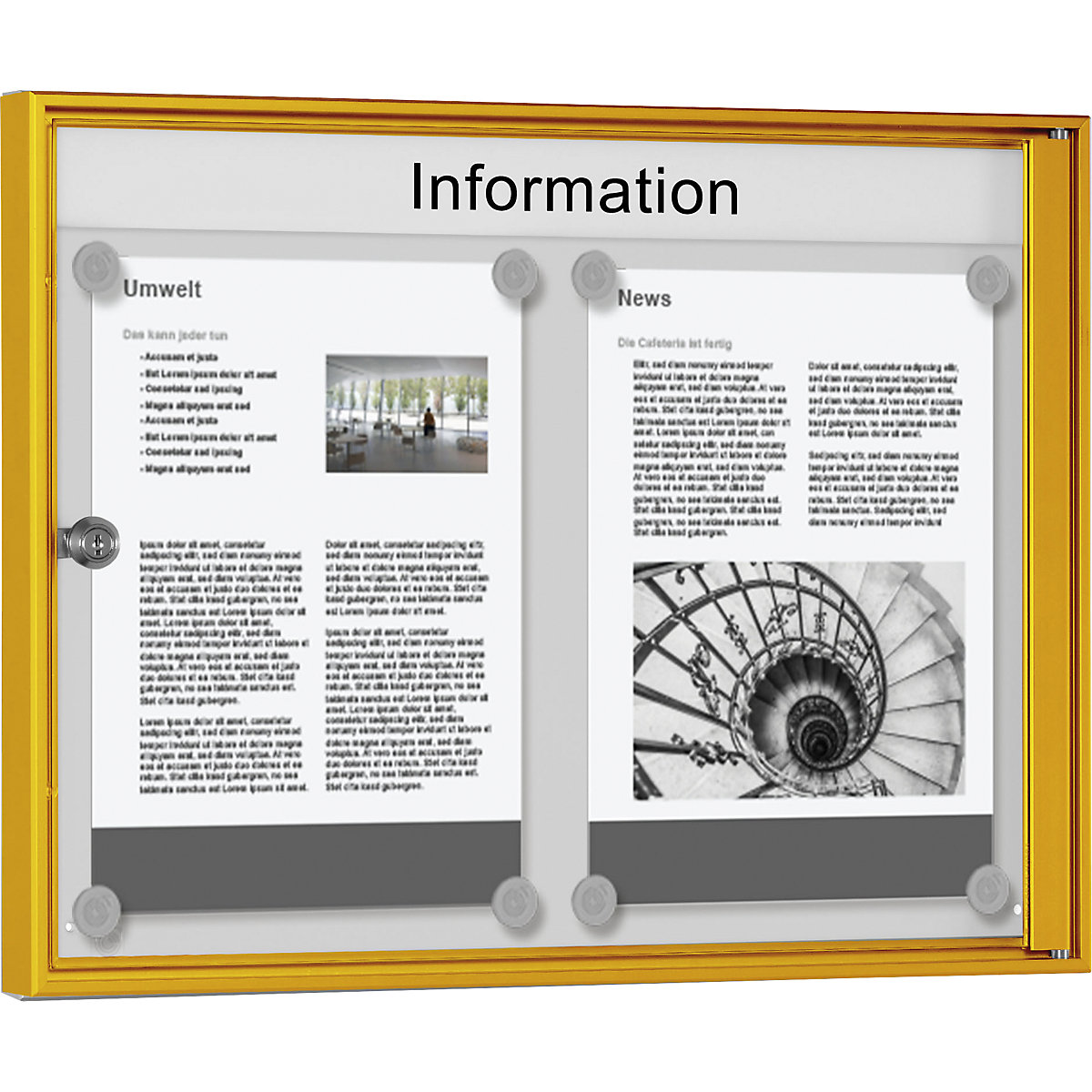 Avizier pentru interior, pentru format 2 x 1 DIN A4, ramă galbenă-0