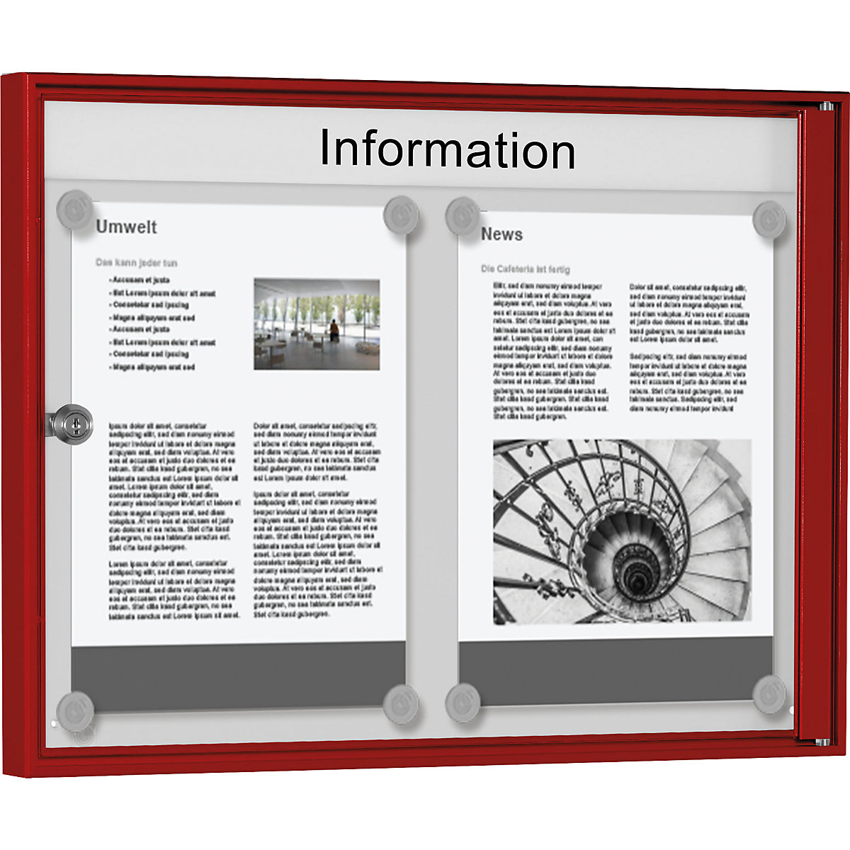 Avizier pentru interior, pentru format 2 x 1 DIN A4, ramă roșie-0