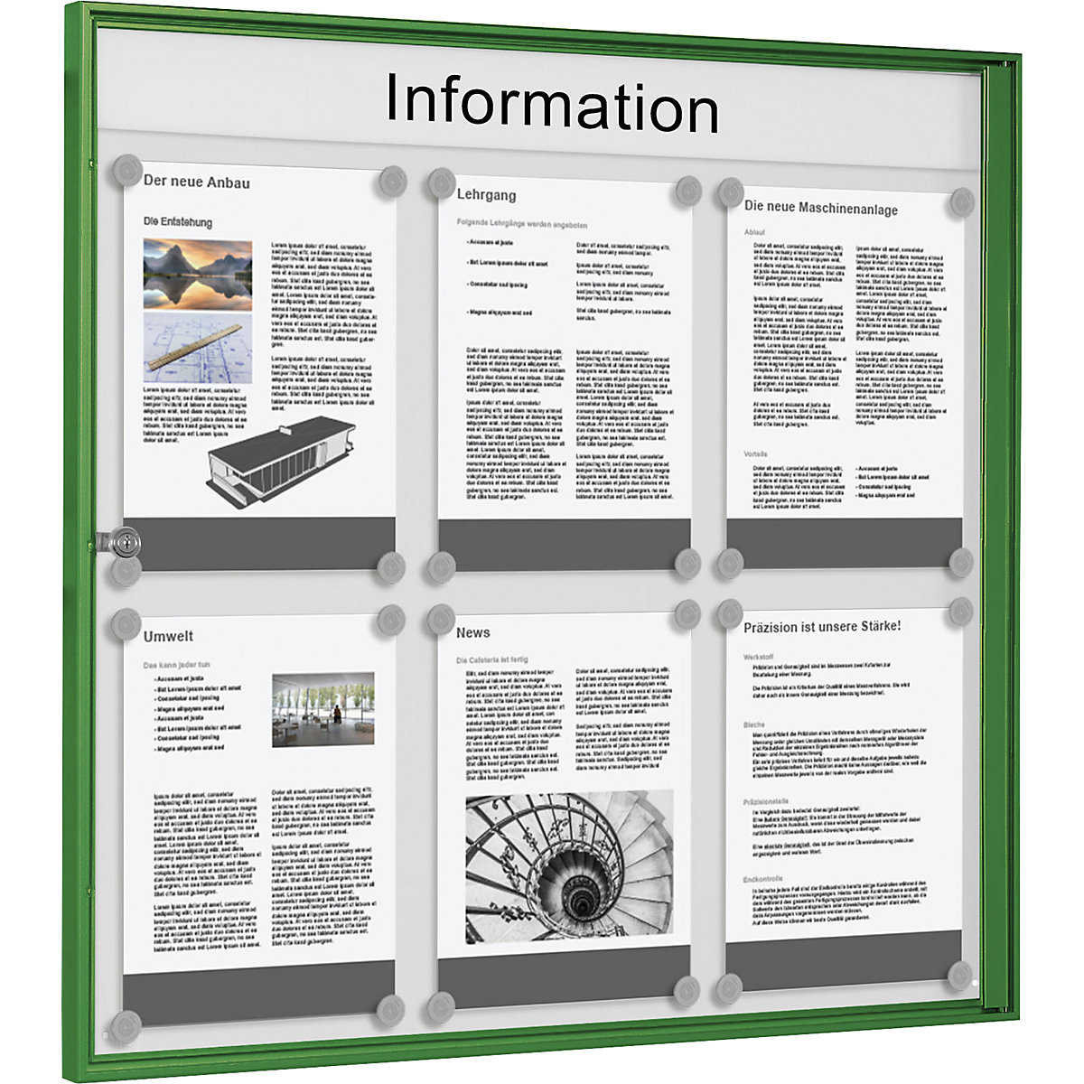 Avizier pentru interior, pentru format 3 x 2 DIN A4, ramă verde-0