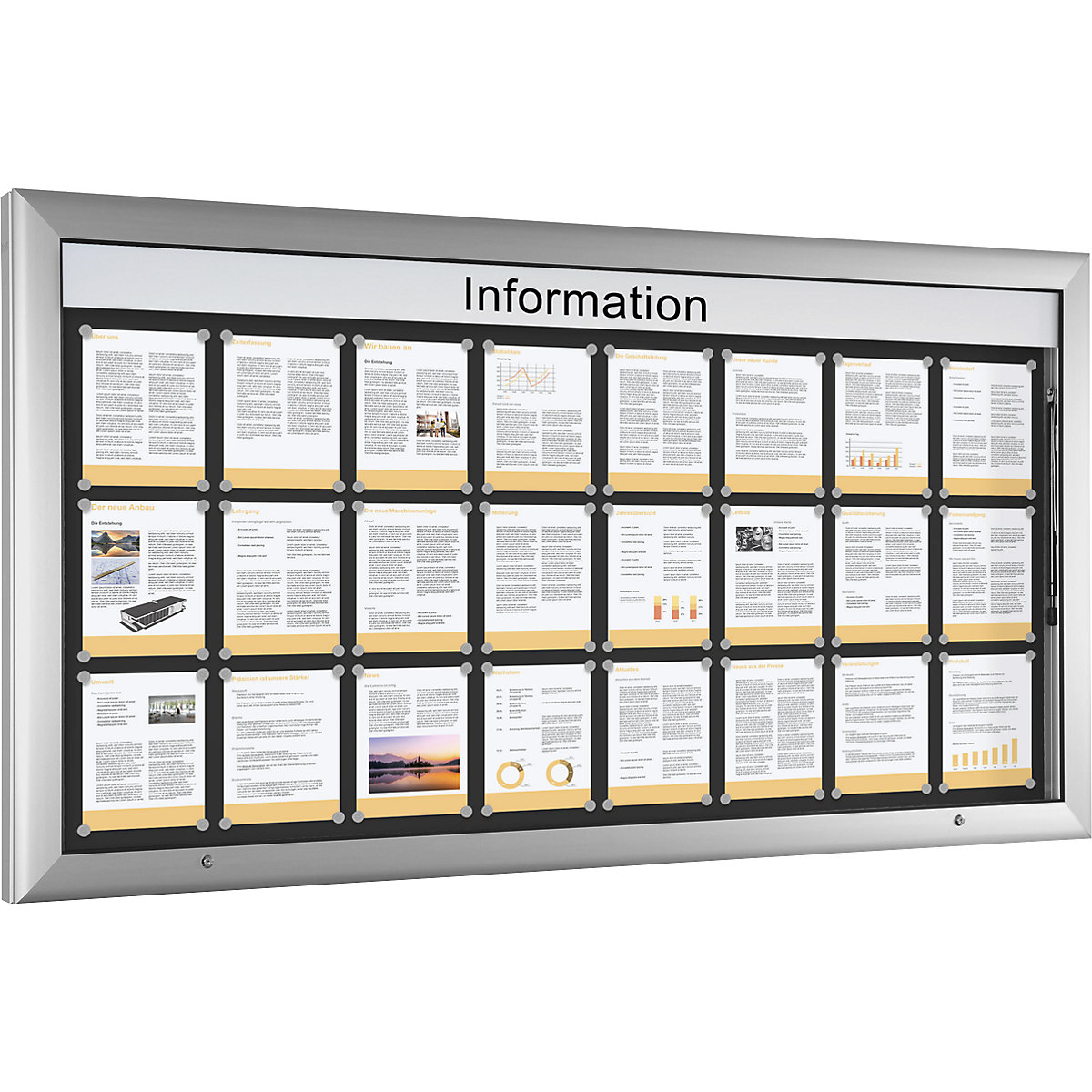 Avizier pentru spații interioare și exterioare, format orizontal, supradimensiune, lăț. x î. 2000 x 1025 mm, deschidere a ușii 90° în sus, perete posterior culoare gri antracit-0