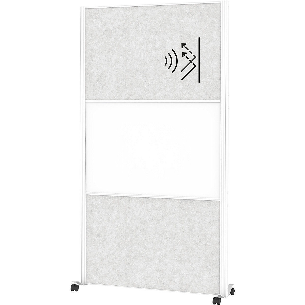 Paravan modular MAULconnecto – MAUL, 2x acustic, 1x panou whiteboard, alb/gri deschis, role-0