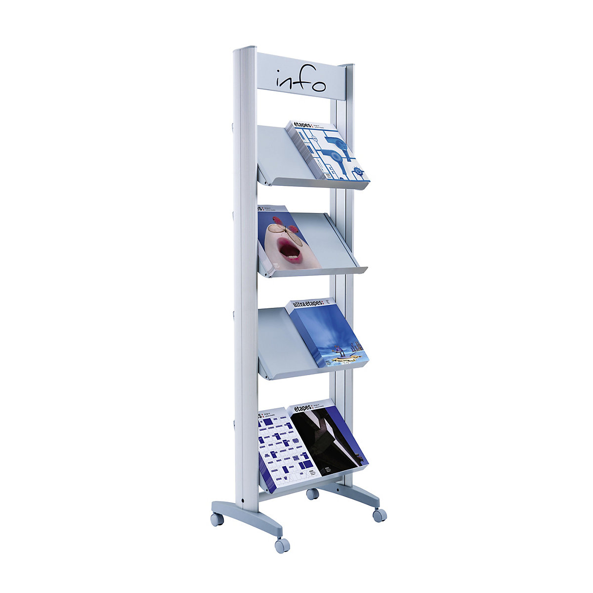 Suport de prezentare metalic, mobil – Paperflow, cu polițe metalice, lățime 500 mm-0
