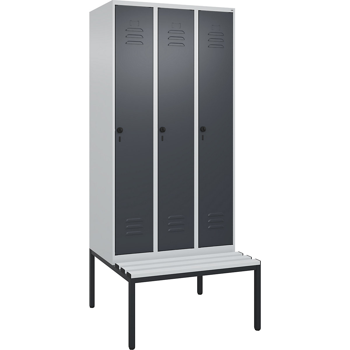 Vestiar pentru haine curate și murdare Classic PLUS cu bancă, îngust – C+P (Imagine produs 4)-3