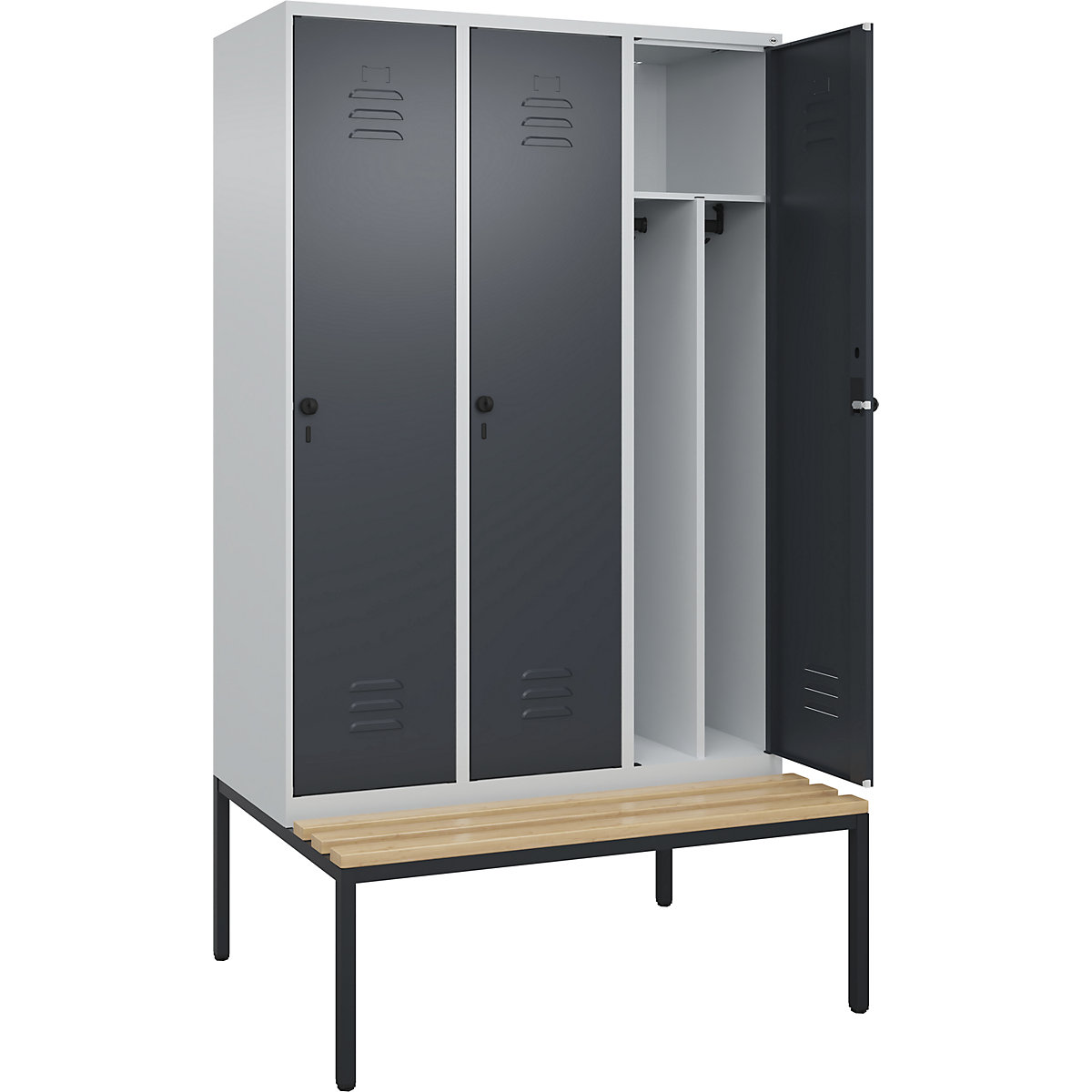 Vestiar pentru haine curate și murdare Classic PLUS cu bancă, îngust – C+P (Imagine produs 4)-3