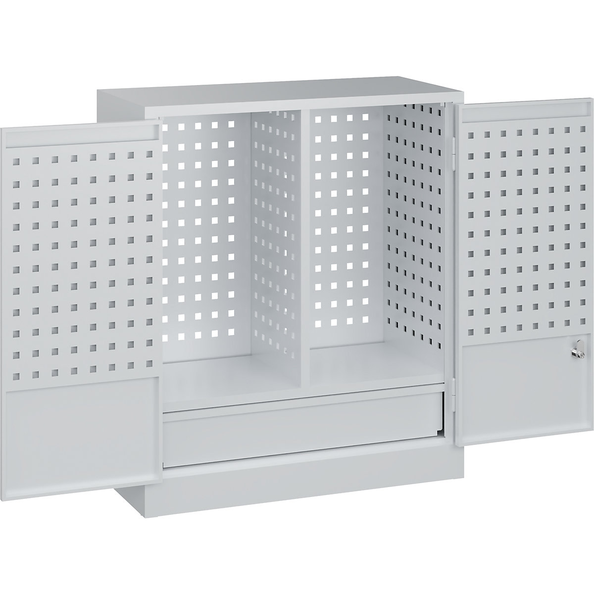 Dulap de atelier suspendat, cu panouri perforate, sertar – C+P