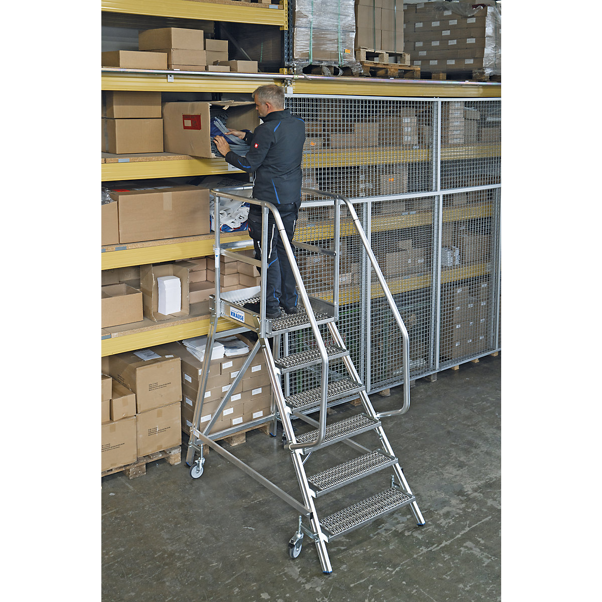 Scară cu podest, cu suprafață antiderapantă R13 – KRAUSE (Imagine produs 2)-1