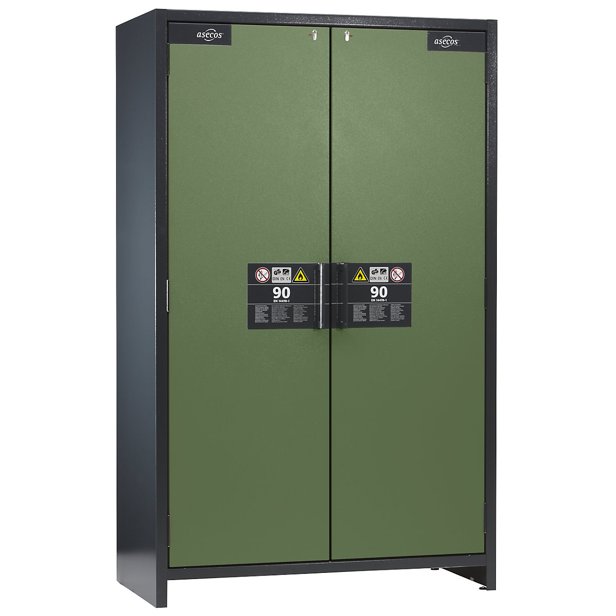 Ognjevarna industrijska omara za nevarne snovi tipa 90 – asecos, VxŠxG 1955 x 1200 x 615 mm, 2 vrat, reseda zelene barve-1