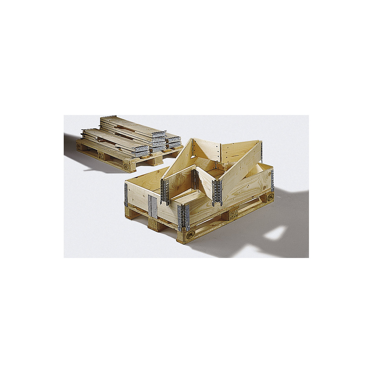 Caixilho de sobrepor em madeira para palete em formato Euro, dobrável com 6 dobradiças, altura útil 200 mm-1