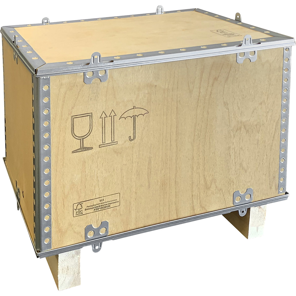 Caixa dobrável de madeira, com patins de 2 e 4 vias, CxLxA 580 x 380 x 380 mm, a partir de 20 unid.-2
