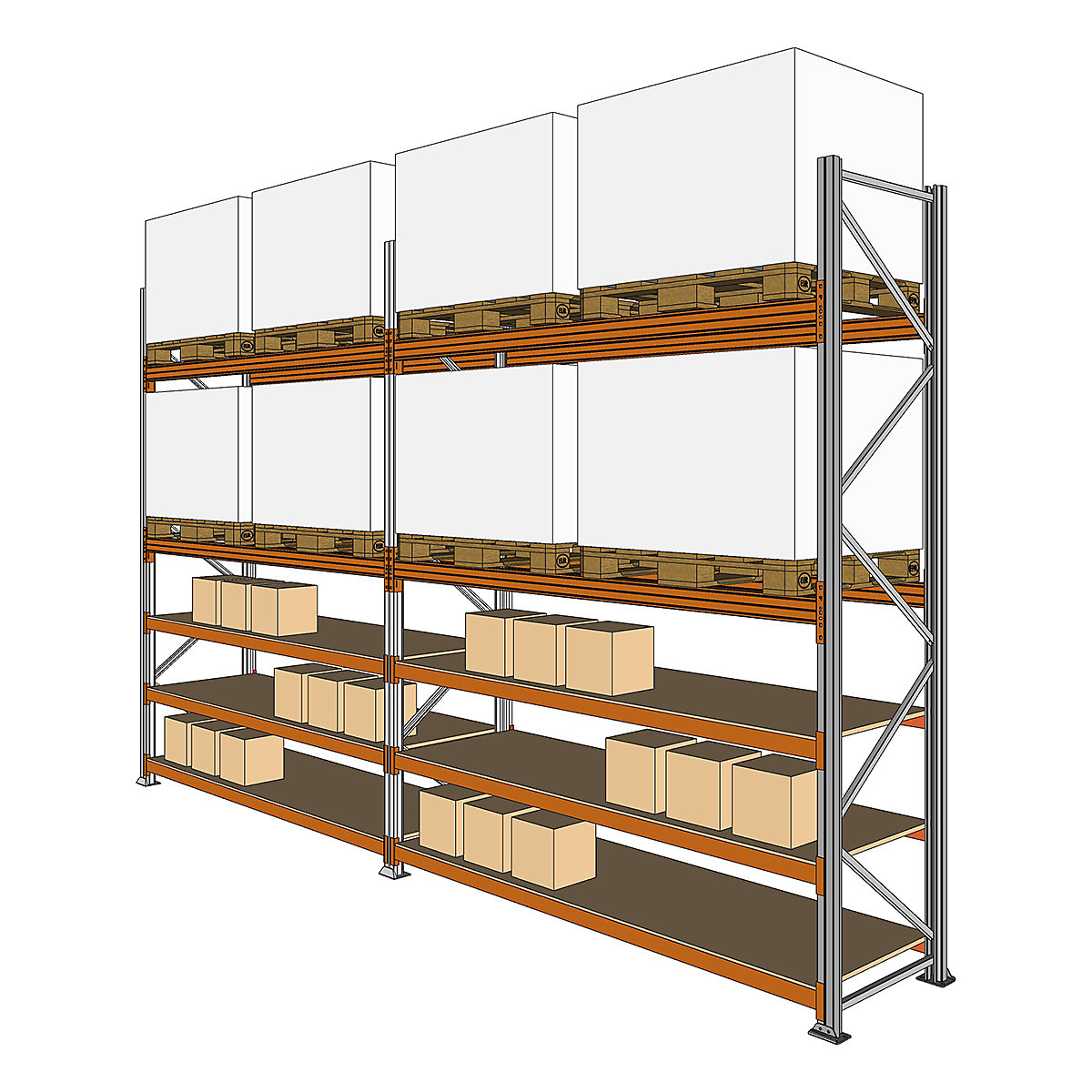 BiGDUG Pallet Racking Kits With Picking Levels, BiGDUG Pallet Racking Kits With Picking Levels, BiGDUG Pallet Racking Hybrid Kit, with 3x 18mm Chipboard Hand-Picking Levels, 3500h x 5702w x 900d mm (Holds 8 Pallets 1000h x 1200w x 1000d mm)-0