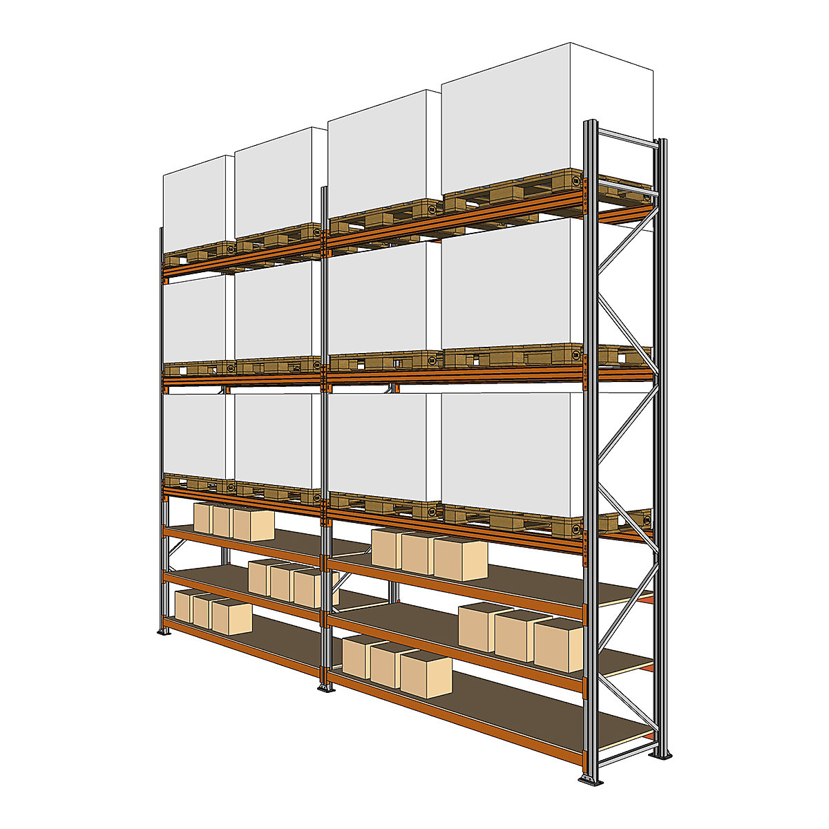 BiGDUG Pallet Racking Kits With Picking Levels, BiGDUG Pallet Racking Kits With Picking Levels, BiGDUG Pallet Racking Hybrid Kit, with 3x 18mm Chipboard Hand-Picking Levels, 4500h x 5702w x 900d mm (Holds 12 Pallets 1000h x 1200w x 1000d mm)-0