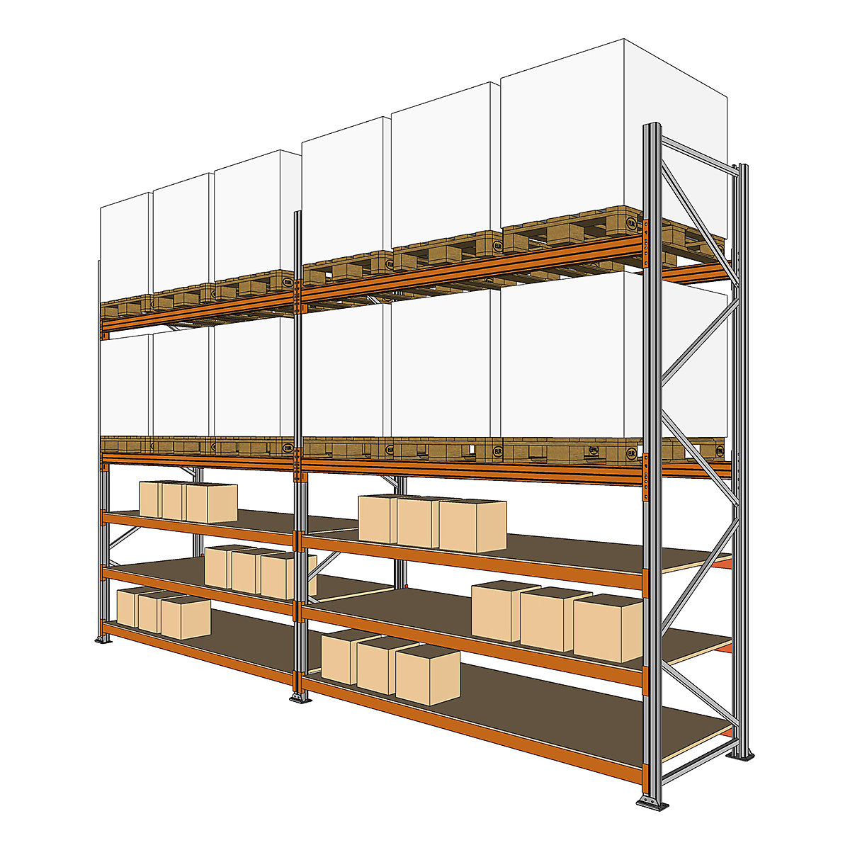 BiGDUG Pallet Racking Kits With Picking Levels, BiGDUG Pallet Racking Kits With Picking Levels, BiGDUG Pallet Racking Hybrid Kit, with 3x 18mm Chipboard Hand-Picking Levels, 3500h x 5702w x 1100d mm (Holds 12 Pallets 1000h x 800w x 1200d mm)-0