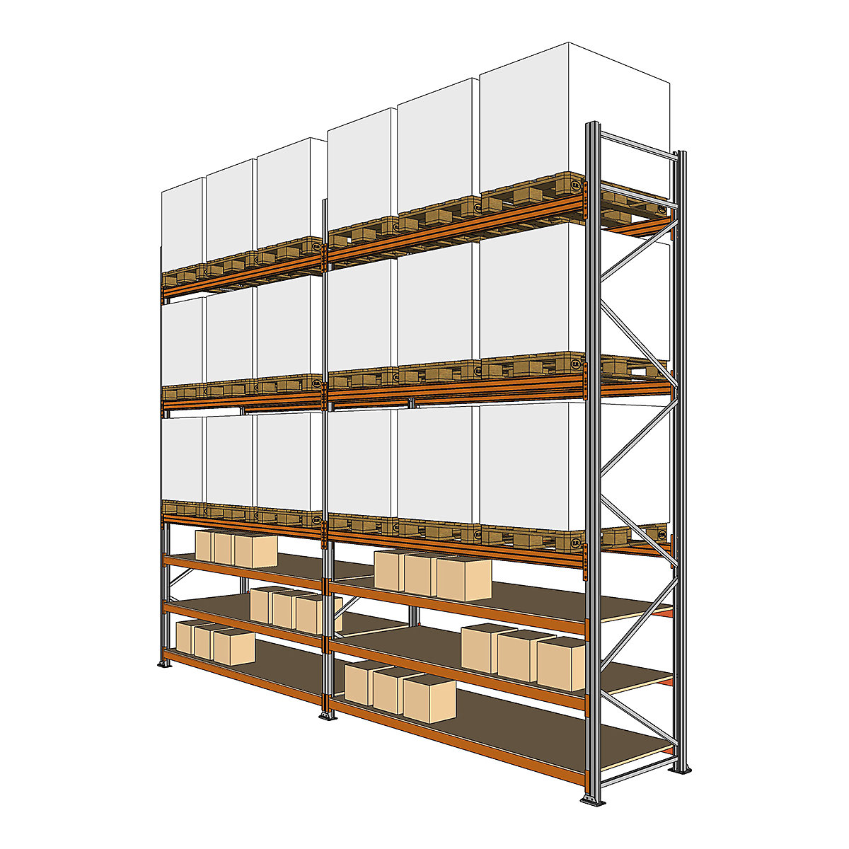 BiGDUG Pallet Racking Kits With Picking Levels, BiGDUG Pallet Racking Kits With Picking Levels, BiGDUG Pallet Racking Hybrid Kit, with 3x 18mm Chipboard Hand-Picking Levels, 4500h x 5702w x 1100d mm (Holds 18 Pallets 1000h x 800w x 1200d mm)-0