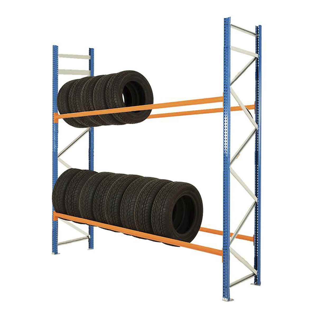 BiGDUG Longspan Tyre Racking, BiGDUG Longspan Tyre Racking, BiGDUG Longspan Tyre Racking Starter Bay, 2 Levels, 2000h x 2225w x 600d mm, 250kg UDL, Blue & Orange-0