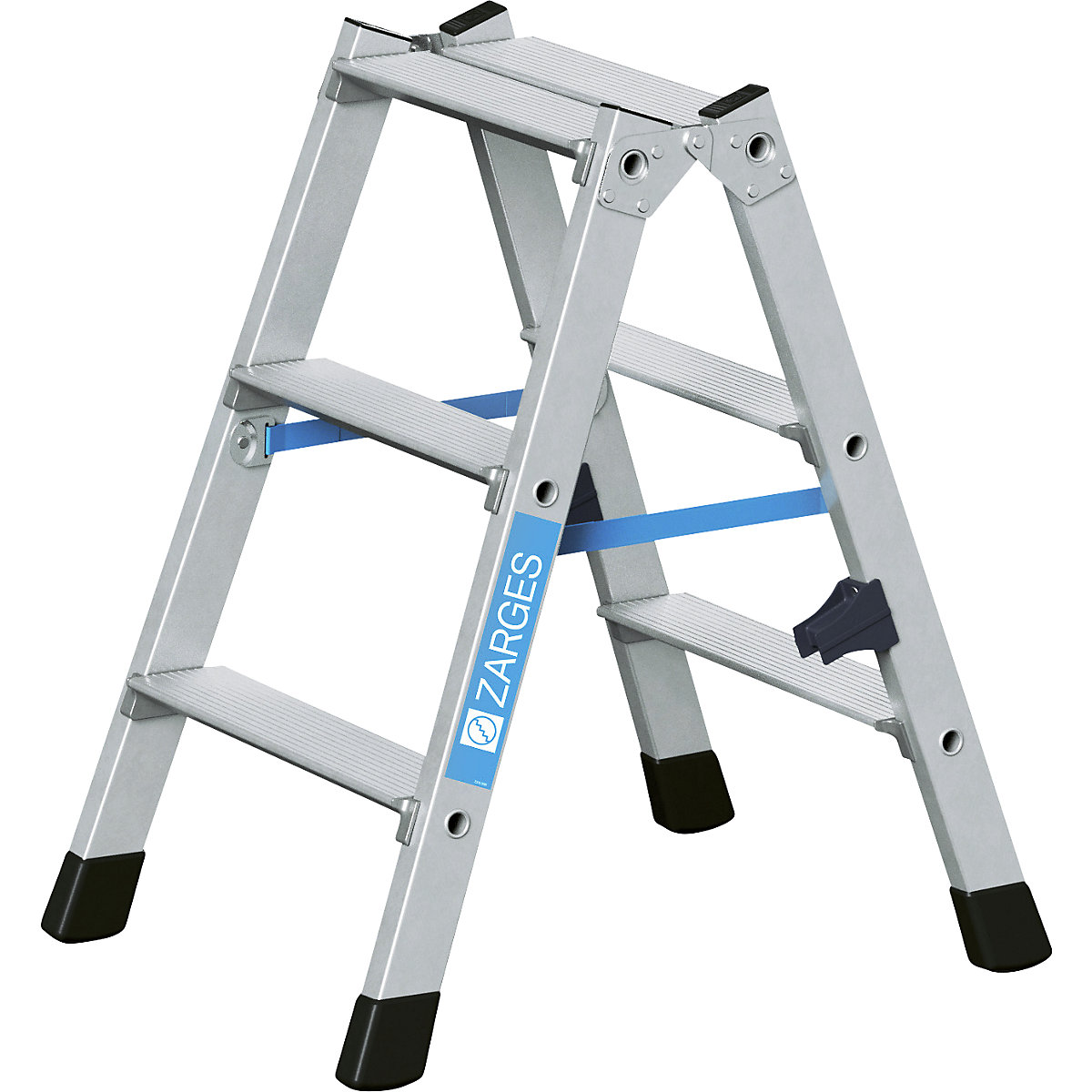 Hliníkový stojací rebrík so stupňami, pochôdzny z oboch strán - ZARGES