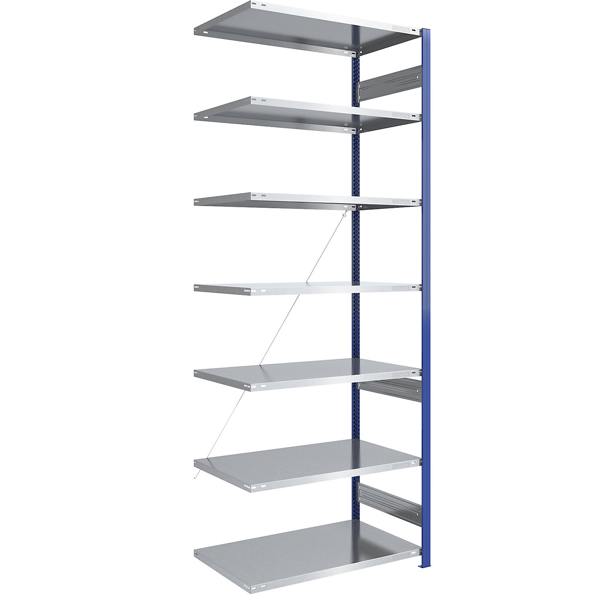Zásuvný regál, lehká konstrukce – eurokraft pro, jednostranné provedení, v x š x h 3000 x 1000 x 800 mm, modrá/pozinkováno, přístavný regál-90