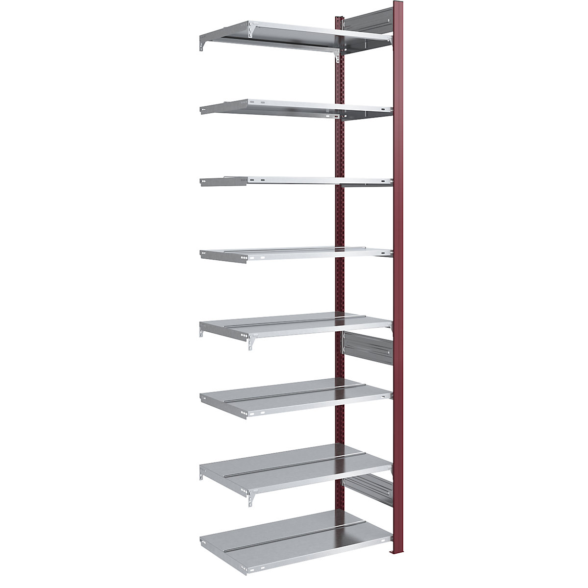 hofe Akten-Steckregal, beidseitig, purpurrot, Bodenbreite 750 mm, 8 Böden, Höhe 2700 mm, Anbauregal